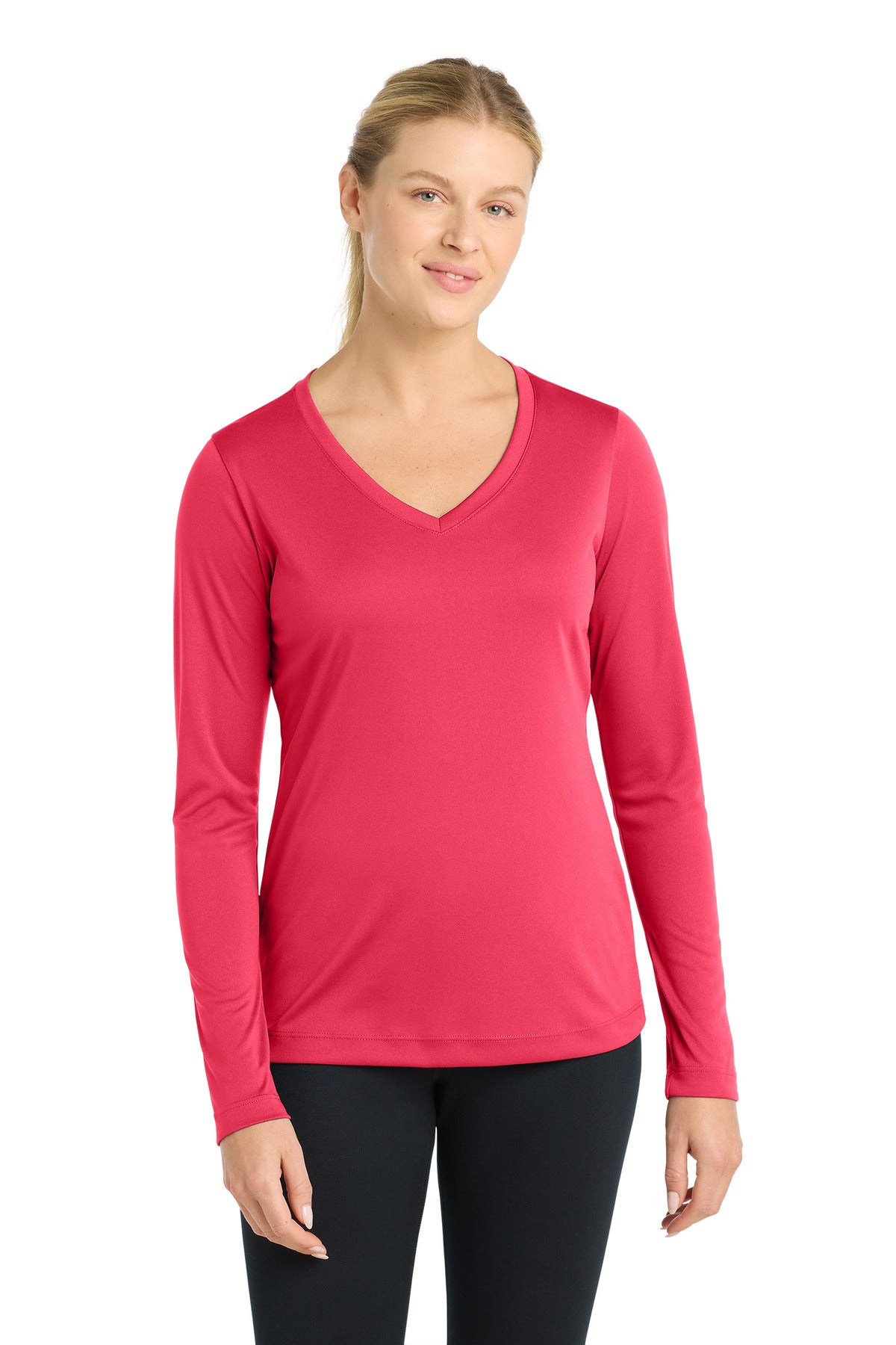 Sport-Tek Women's Long Sleeve PosiCharge Competitor V-Neck Tee. LST353LS - Hot Coral