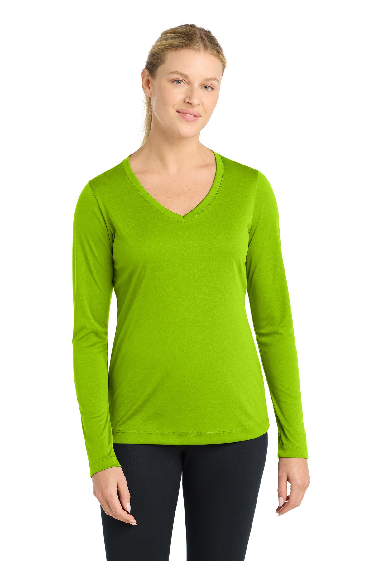 Sport-Tek Women's Long Sleeve PosiCharge Competitor V-Neck Tee. LST353LS - Lime Shock