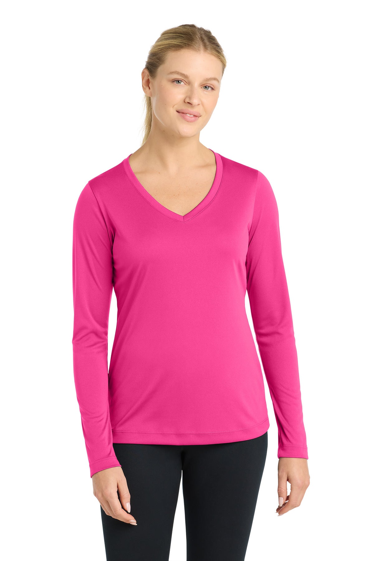 Sport-Tek Women's Long Sleeve PosiCharge Competitor V-Neck Tee. LST353LS - Neon Pink