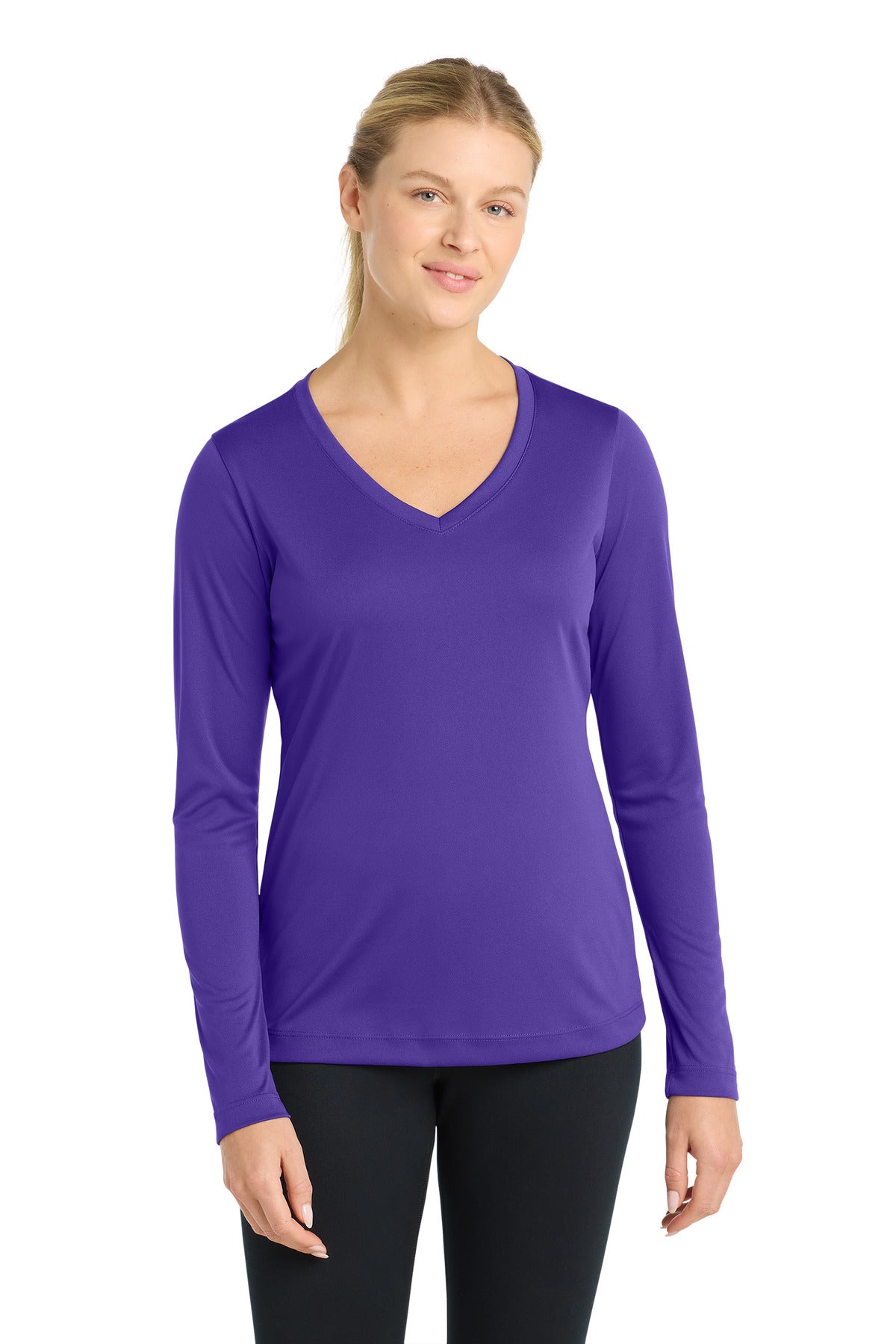 Sport-Tek Women's Long Sleeve PosiCharge Competitor V-Neck Tee. LST353LS - Purple