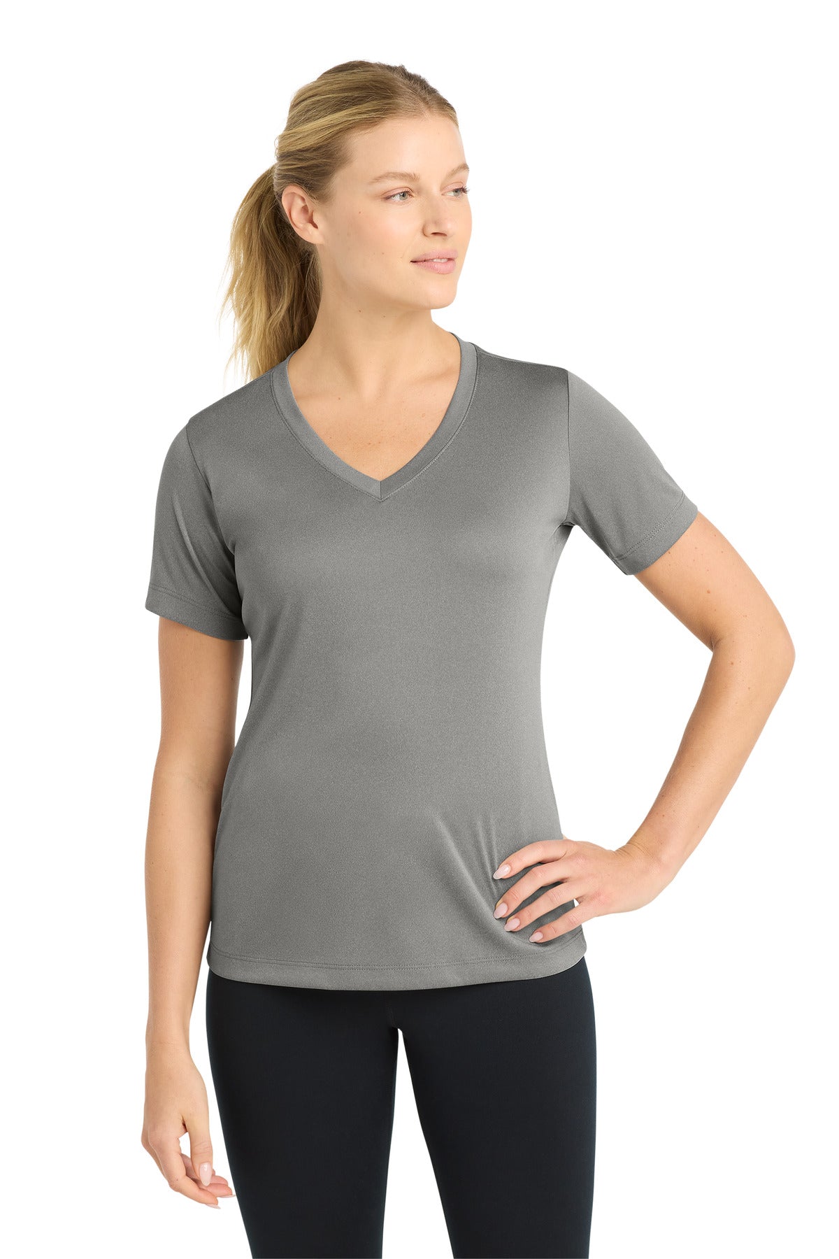 Sport-Tek Women's PosiCharge Competitor V-Neck Tee. LST353 - Grey Concrete Heather