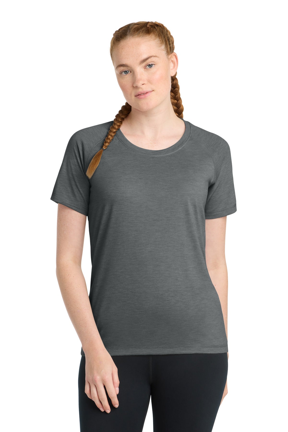 Sport-Tek  Women's PosiCharge  Tri-Blend Wicking Scoop Neck Raglan Tee. LST400 - Dark Grey Heather