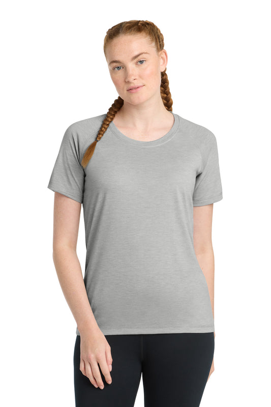 Sport-Tek  Women's PosiCharge  Tri-Blend Wicking Scoop Neck Raglan Tee. LST400 - Light Grey Heather