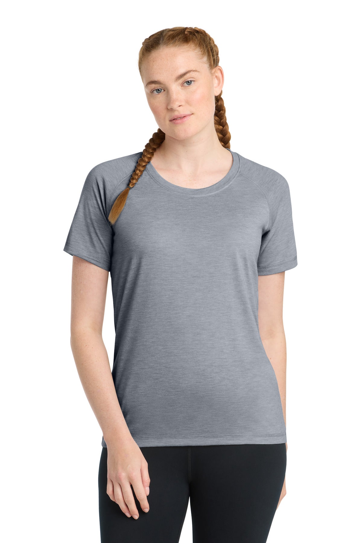 Sport-Tek  Women's PosiCharge  Tri-Blend Wicking Scoop Neck Raglan Tee. LST400 - True Navy Heather