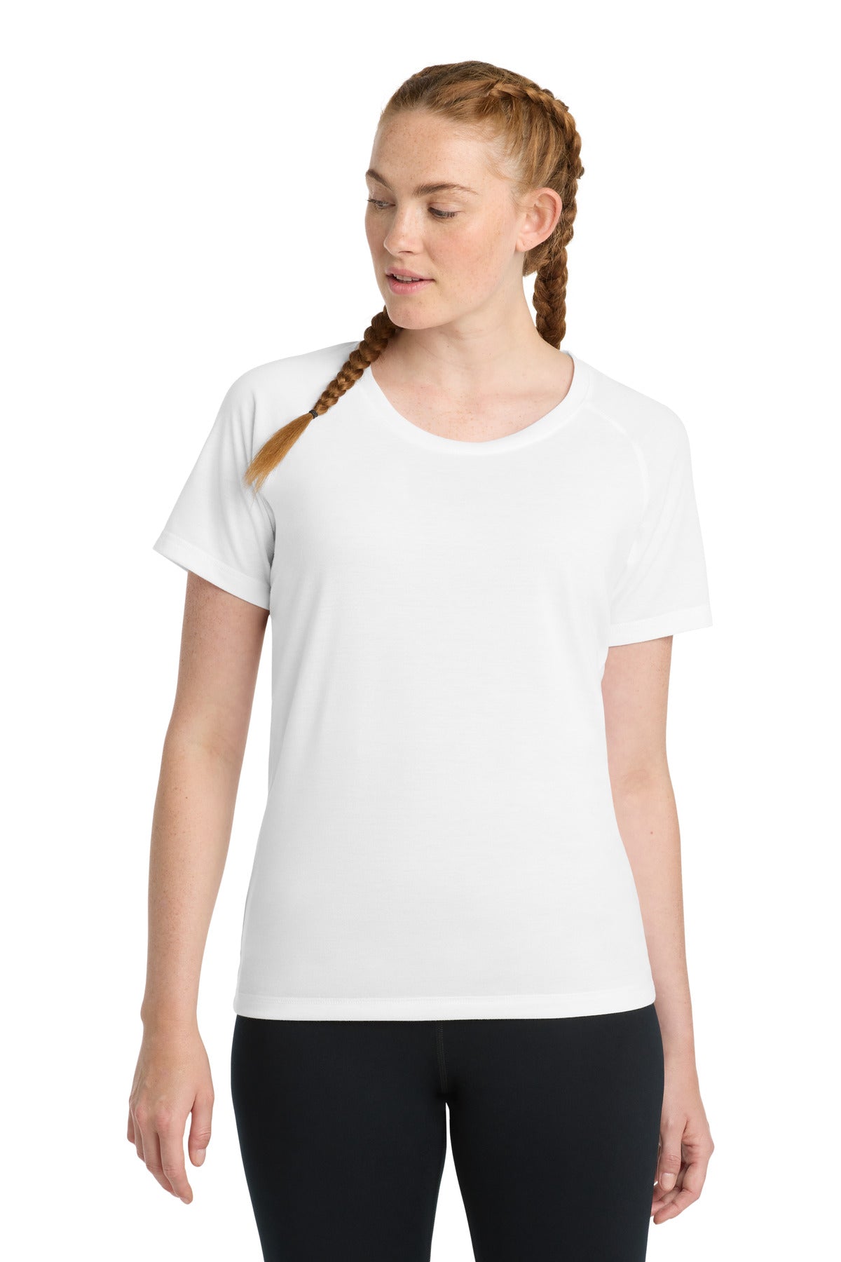Sport-Tek  Women's PosiCharge  Tri-Blend Wicking Scoop Neck Raglan Tee. LST400 - White Triad Solid