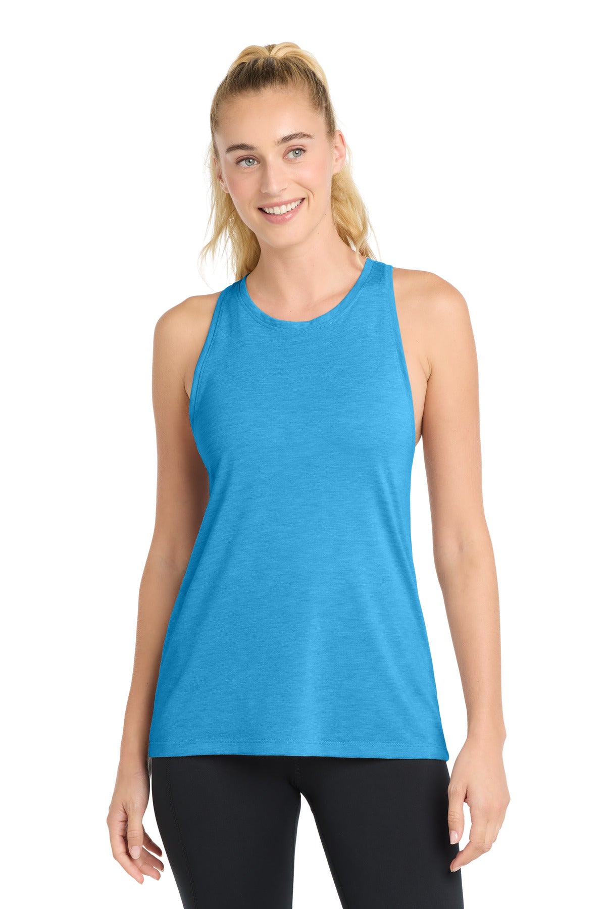 Sport-Tek  Women's PosiCharge  Tri-Blend Wicking Tank. LST402 - Pond Blue Heather