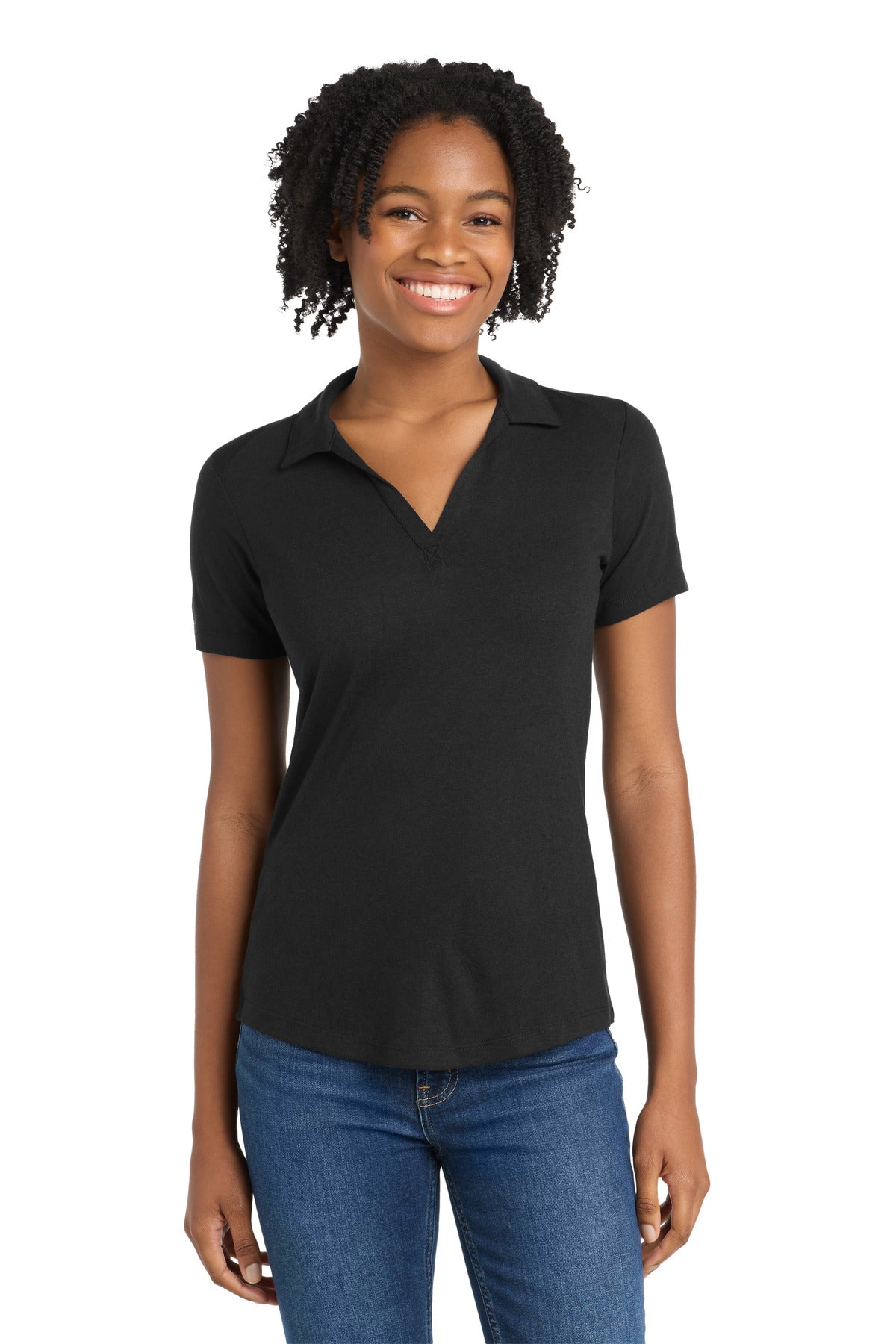 Sport-Tek  Women's PosiCharge  Tri-Blend Wicking Polo. LST405 - Black Triad Solid