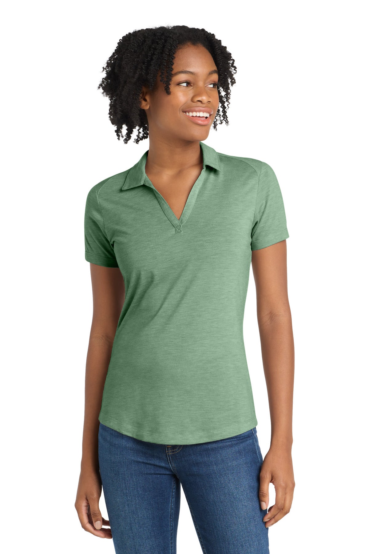Sport-Tek  Women's PosiCharge  Tri-Blend Wicking Polo. LST405 - Forest Green Heather