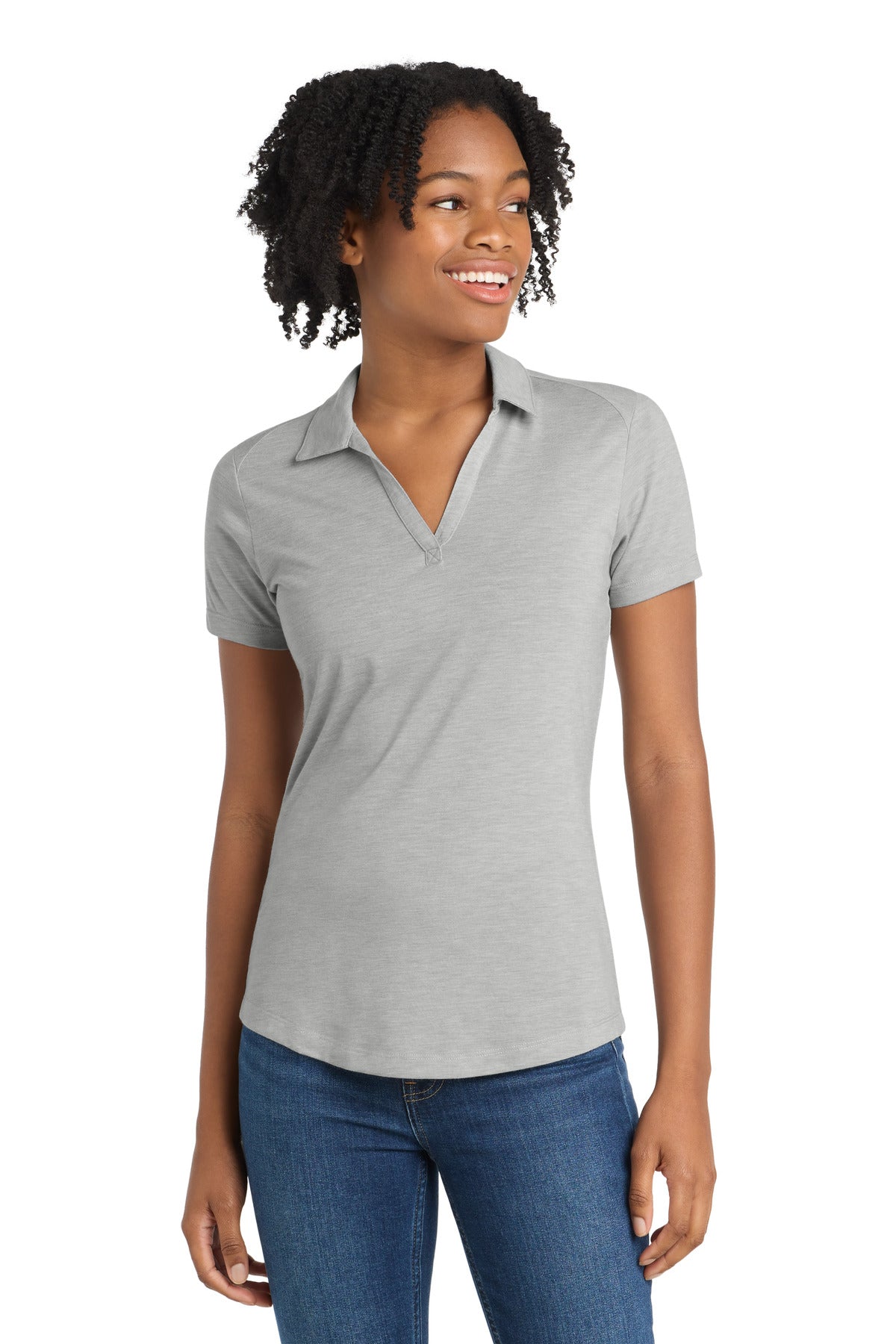 Sport-Tek  Women's PosiCharge  Tri-Blend Wicking Polo. LST405 - Light Grey Heather