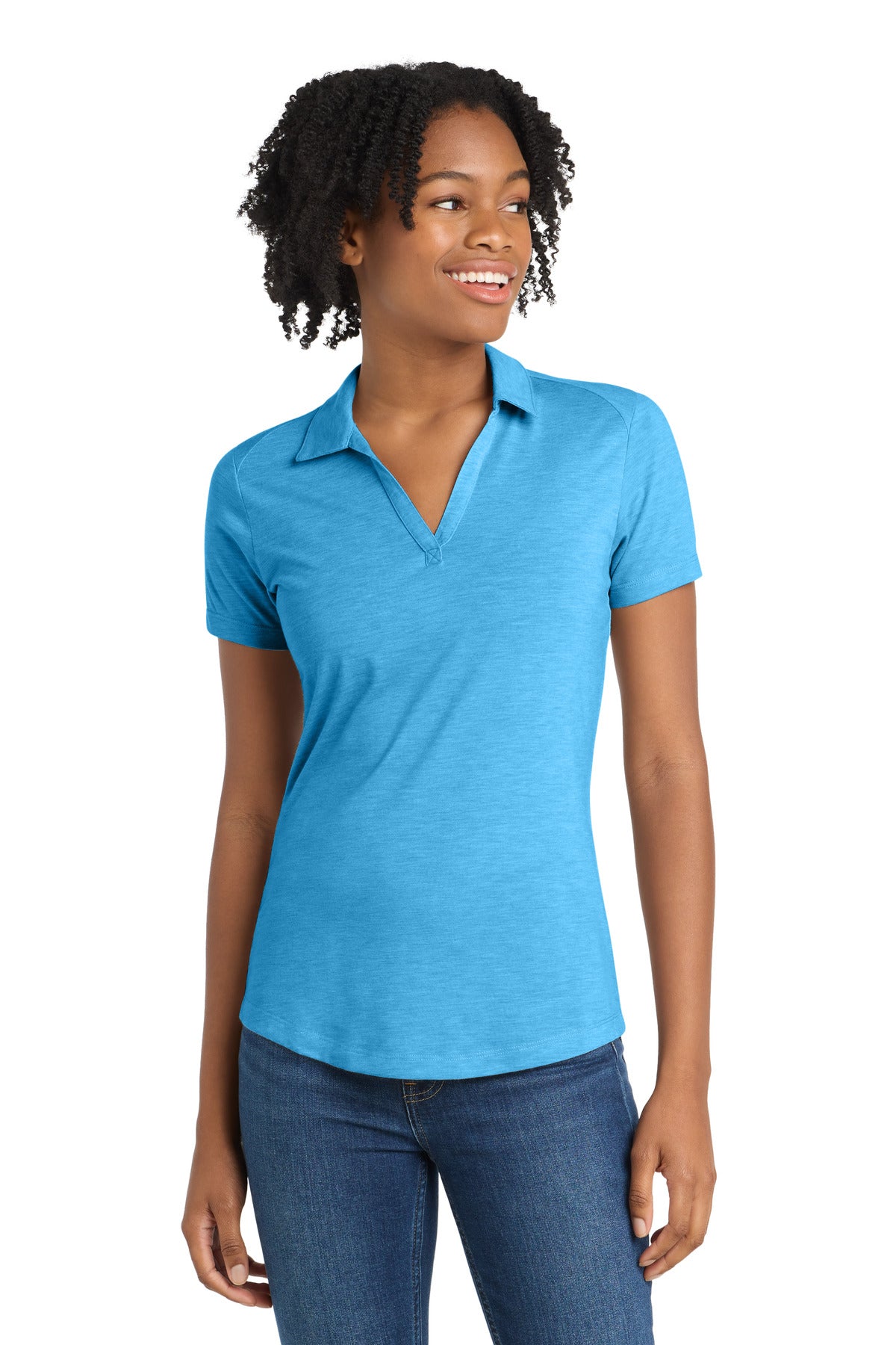 Sport-Tek  Women's PosiCharge  Tri-Blend Wicking Polo. LST405 - Pond Blue Heather