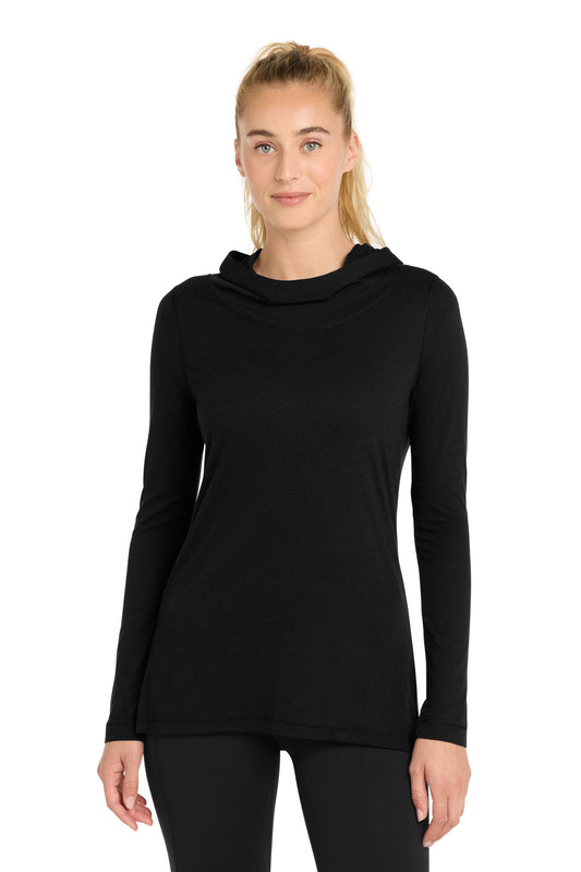 Sport-Tek Women's PosiCharge  Tri-Blend Wicking Long Sleeve Hoodie LST406 - Black Triad Solid