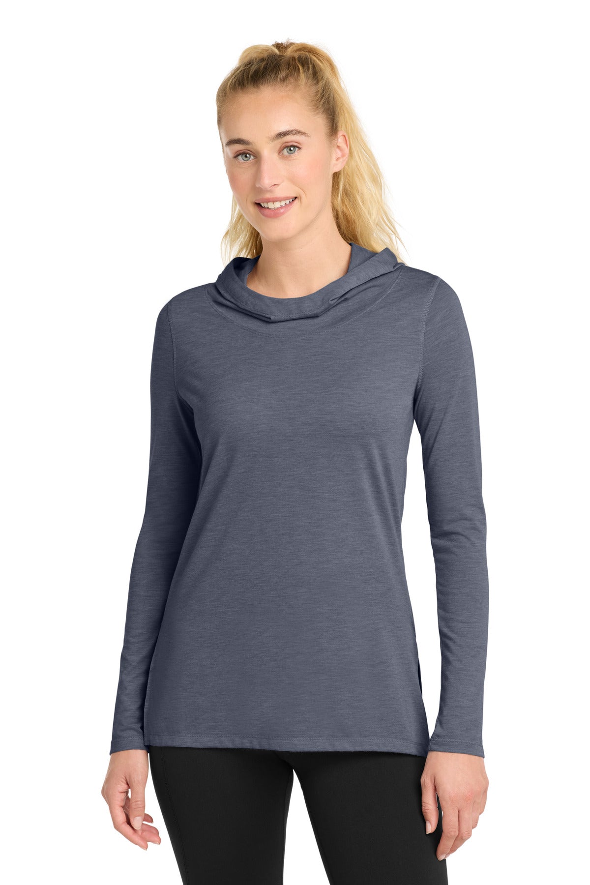 Sport-Tek Women's PosiCharge  Tri-Blend Wicking Long Sleeve Hoodie LST406 - True Navy Heather