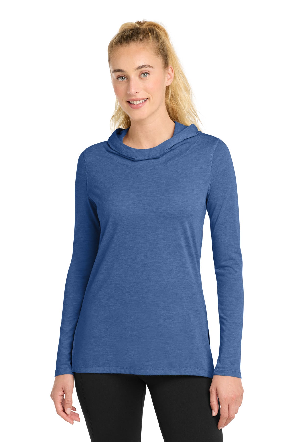 Sport-Tek Women's PosiCharge  Tri-Blend Wicking Long Sleeve Hoodie LST406 - True Royal Heather