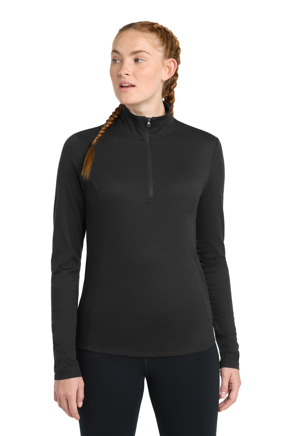Sport-Tek  Women's PosiCharge  Tri-Blend Wicking 1/4-Zip Pullover. LST407 - Black Triad Solid