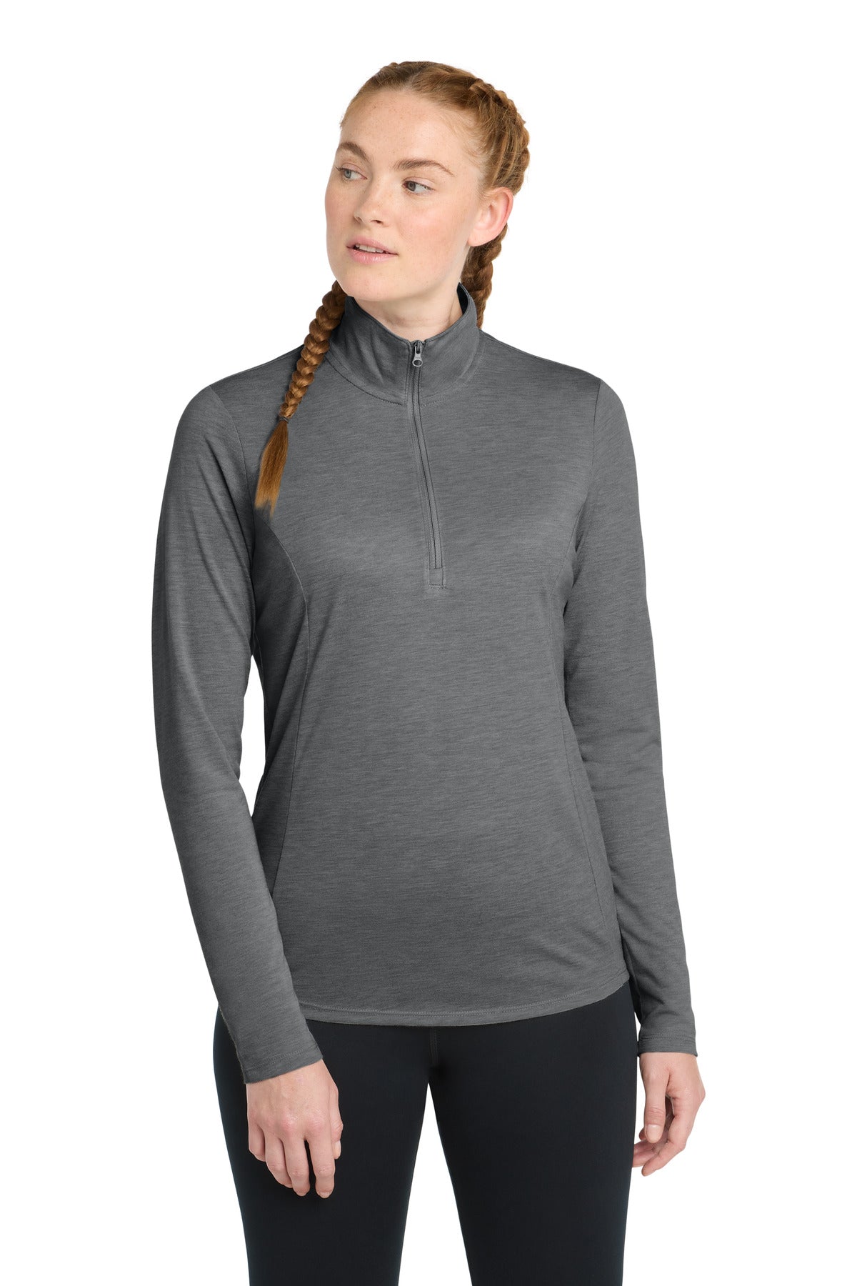 Sport-Tek  Women's PosiCharge  Tri-Blend Wicking 1/4-Zip Pullover. LST407 - Dark Grey Heather