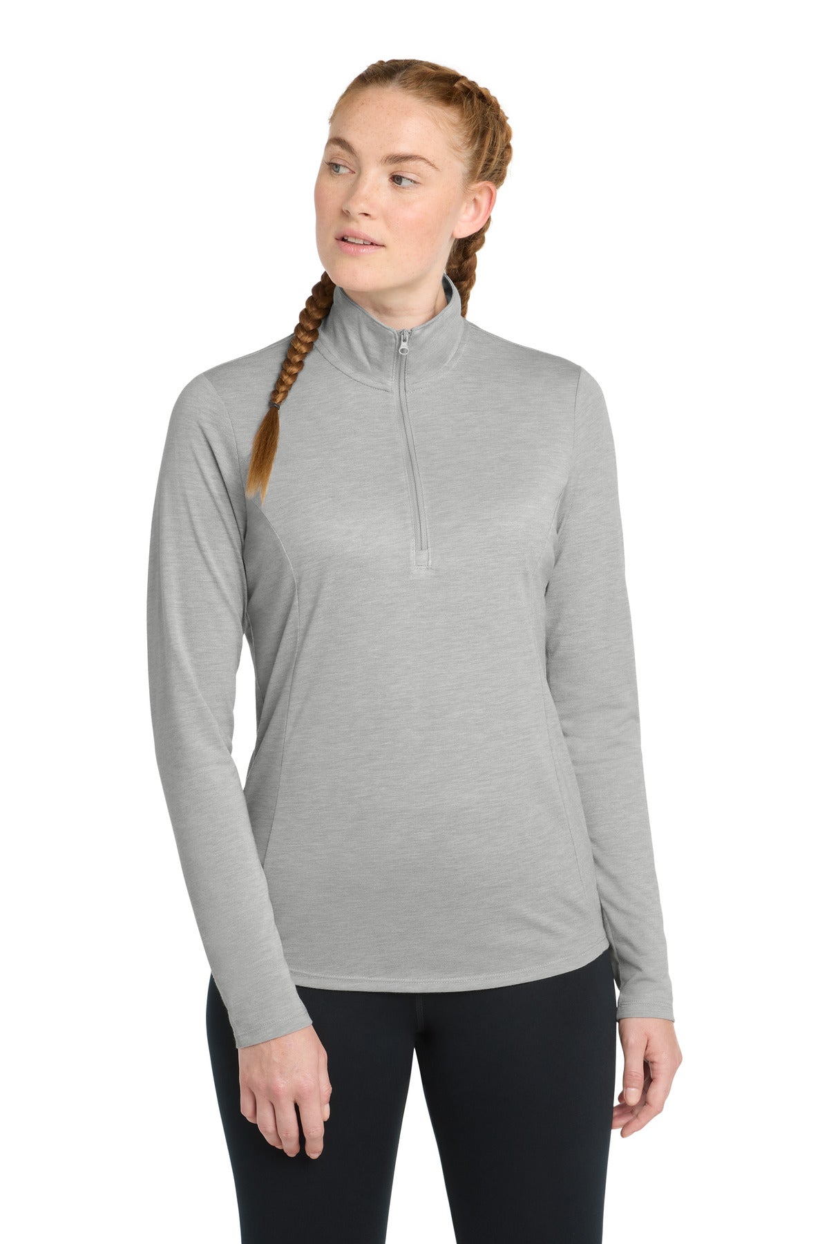 Sport-Tek  Women's PosiCharge  Tri-Blend Wicking 1/4-Zip Pullover. LST407 - Light Grey Heather