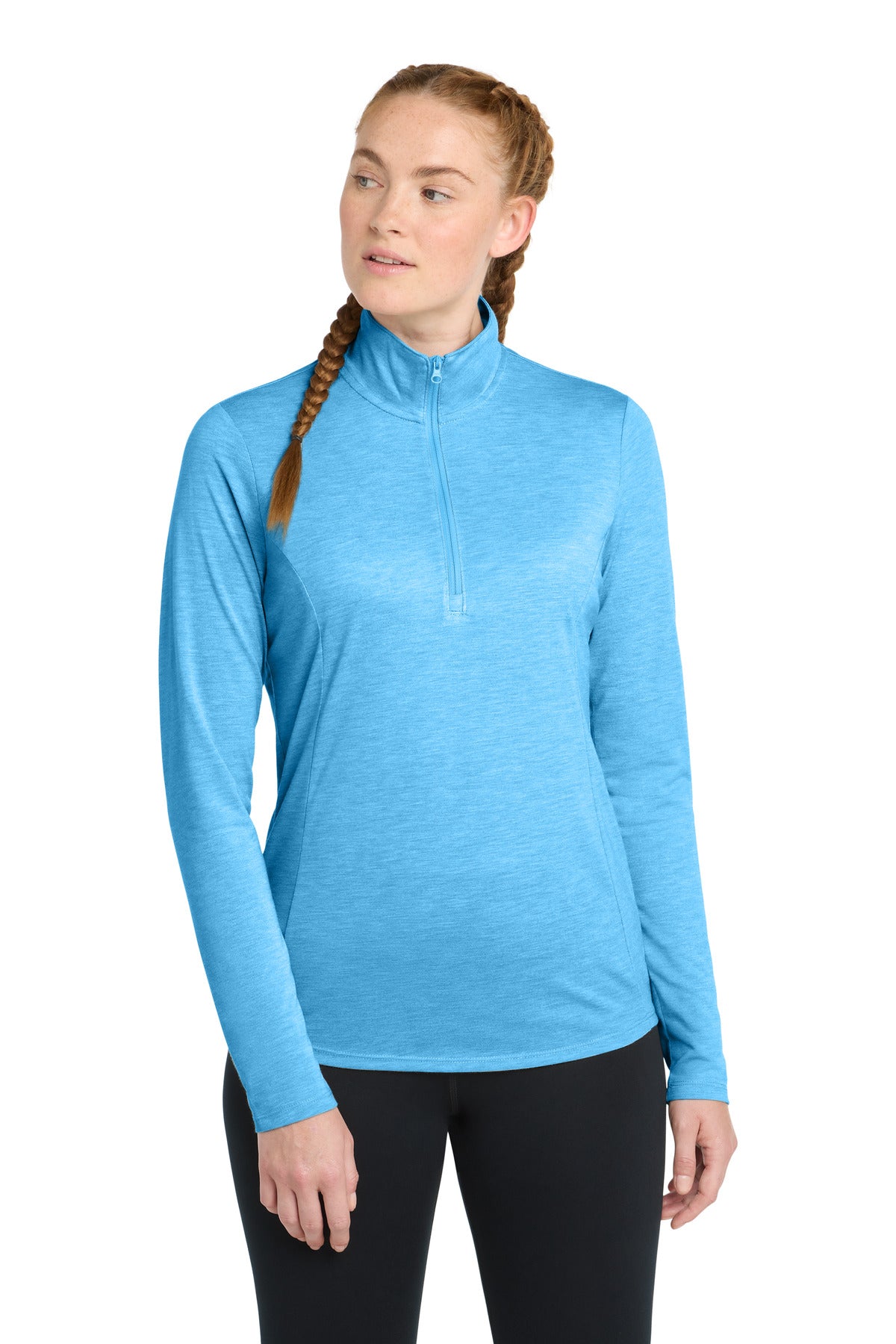 Sport-Tek  Women's PosiCharge  Tri-Blend Wicking 1/4-Zip Pullover. LST407 - Pond Blue Heather