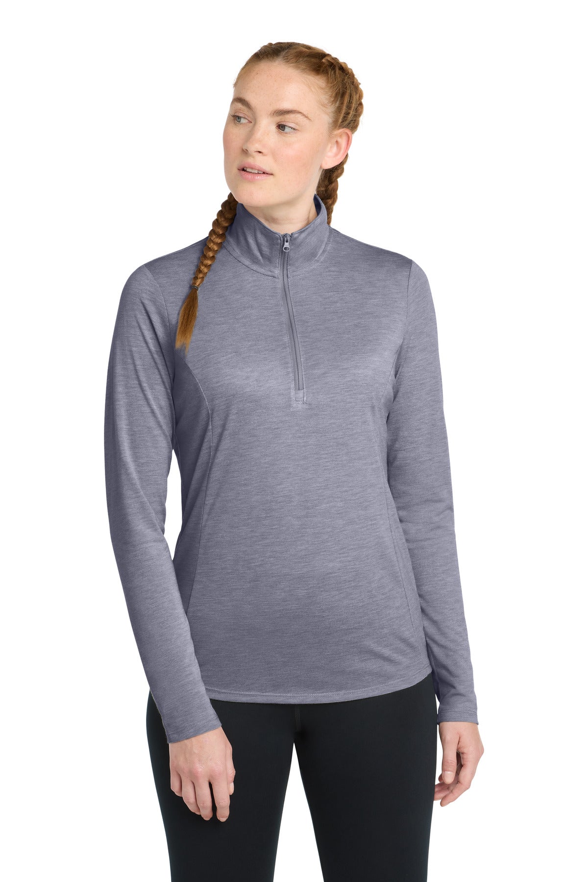 Sport-Tek  Women's PosiCharge  Tri-Blend Wicking 1/4-Zip Pullover. LST407 - True Navy Heather