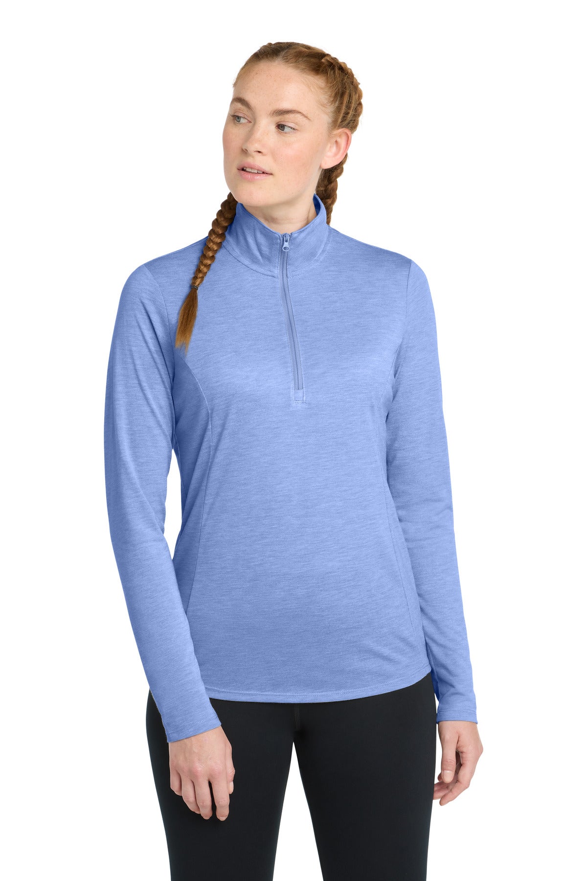 Sport-Tek  Women's PosiCharge  Tri-Blend Wicking 1/4-Zip Pullover. LST407 - True Royal Heather