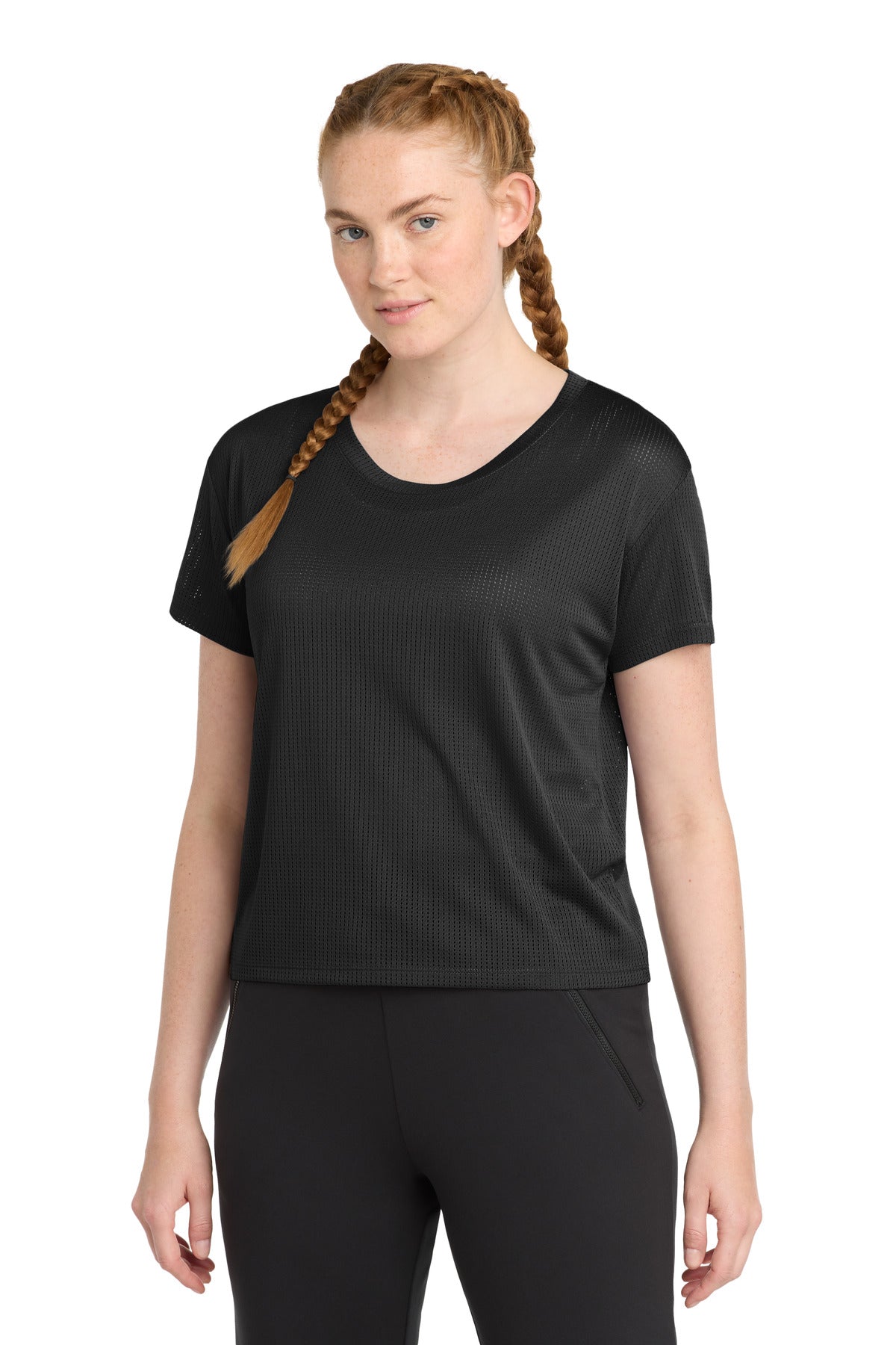 Sport-Tek  Women's PosiCharge  Draft Crop Tee. LST411 - Black
