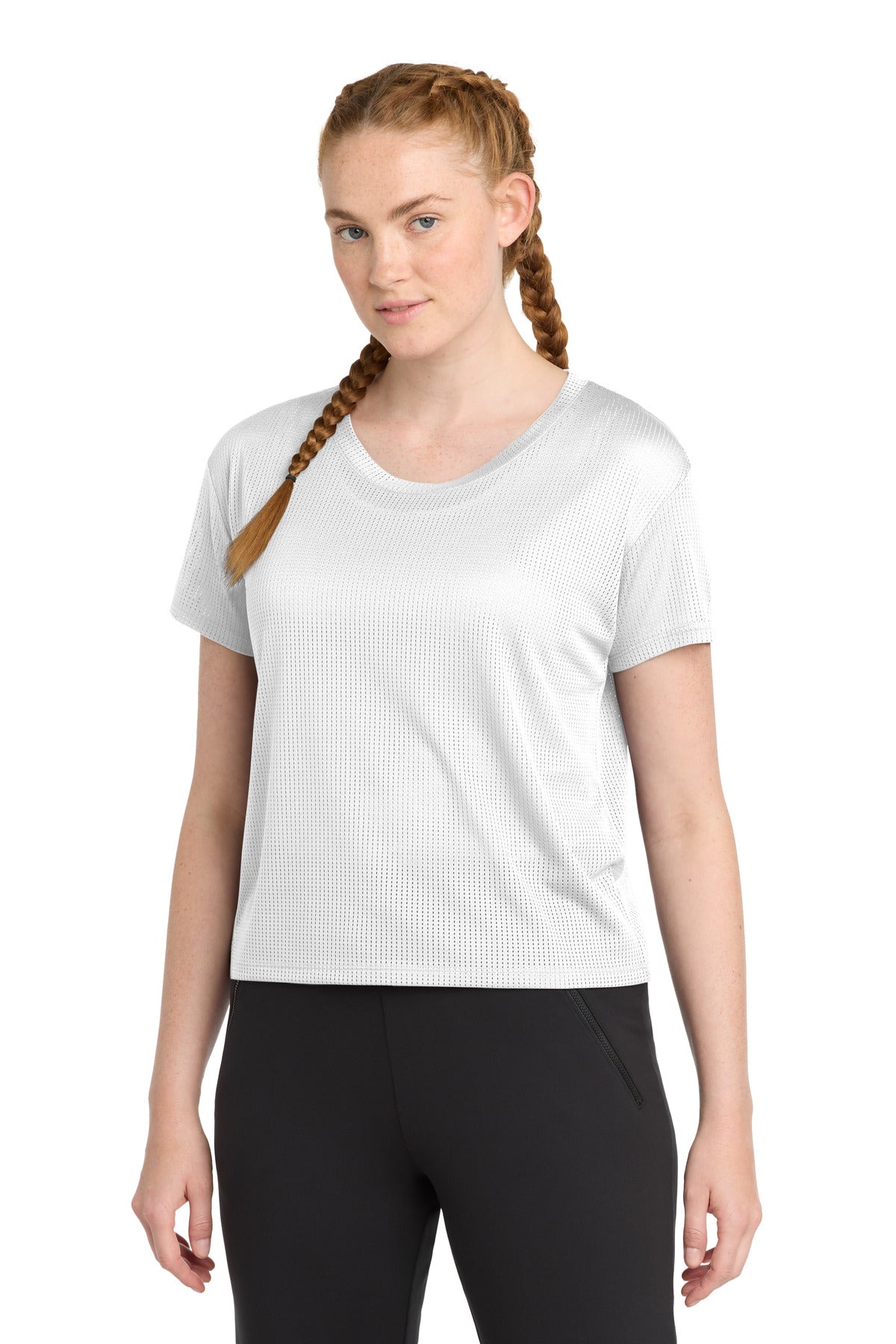 Sport-Tek  Women's PosiCharge  Draft Crop Tee. LST411 - White
