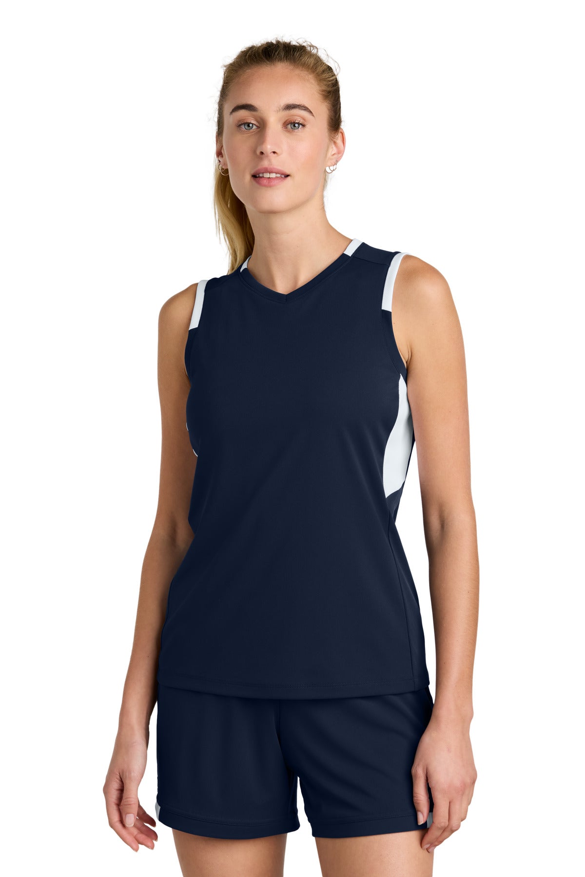 Sport-Tek Women's Club Sleeveless V-Neck LST441 - True Navy/ White