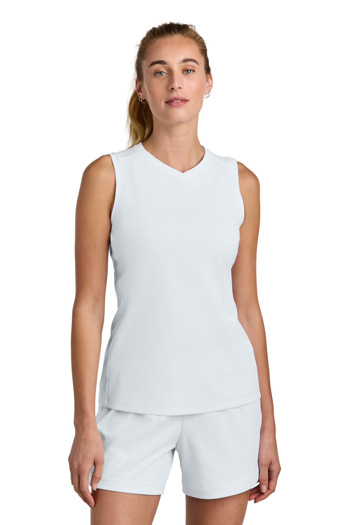 Sport-Tek Women's Club Sleeveless V-Neck LST441 - White/ White