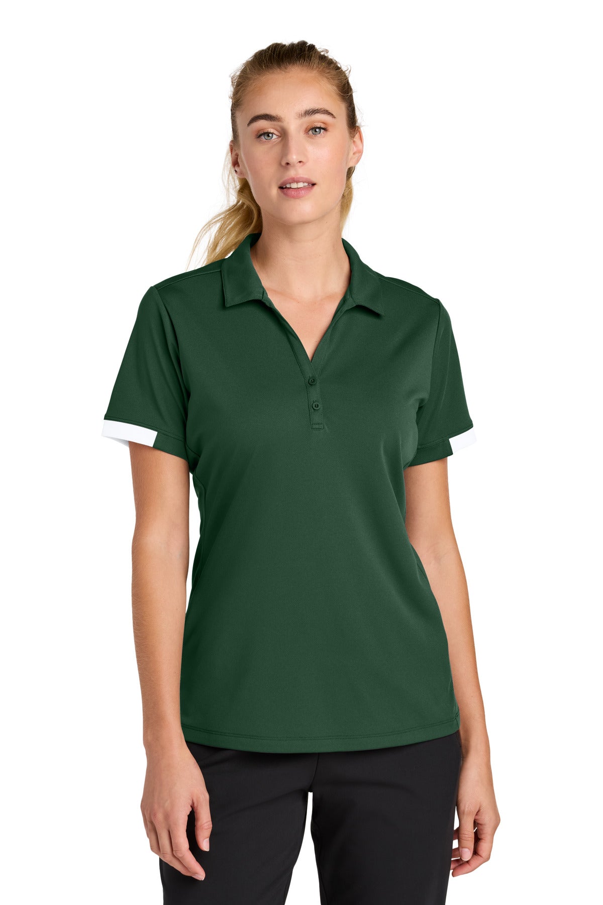Sport-Tek Women's Club Colorblock Polo LST444 - Forest Green/ White