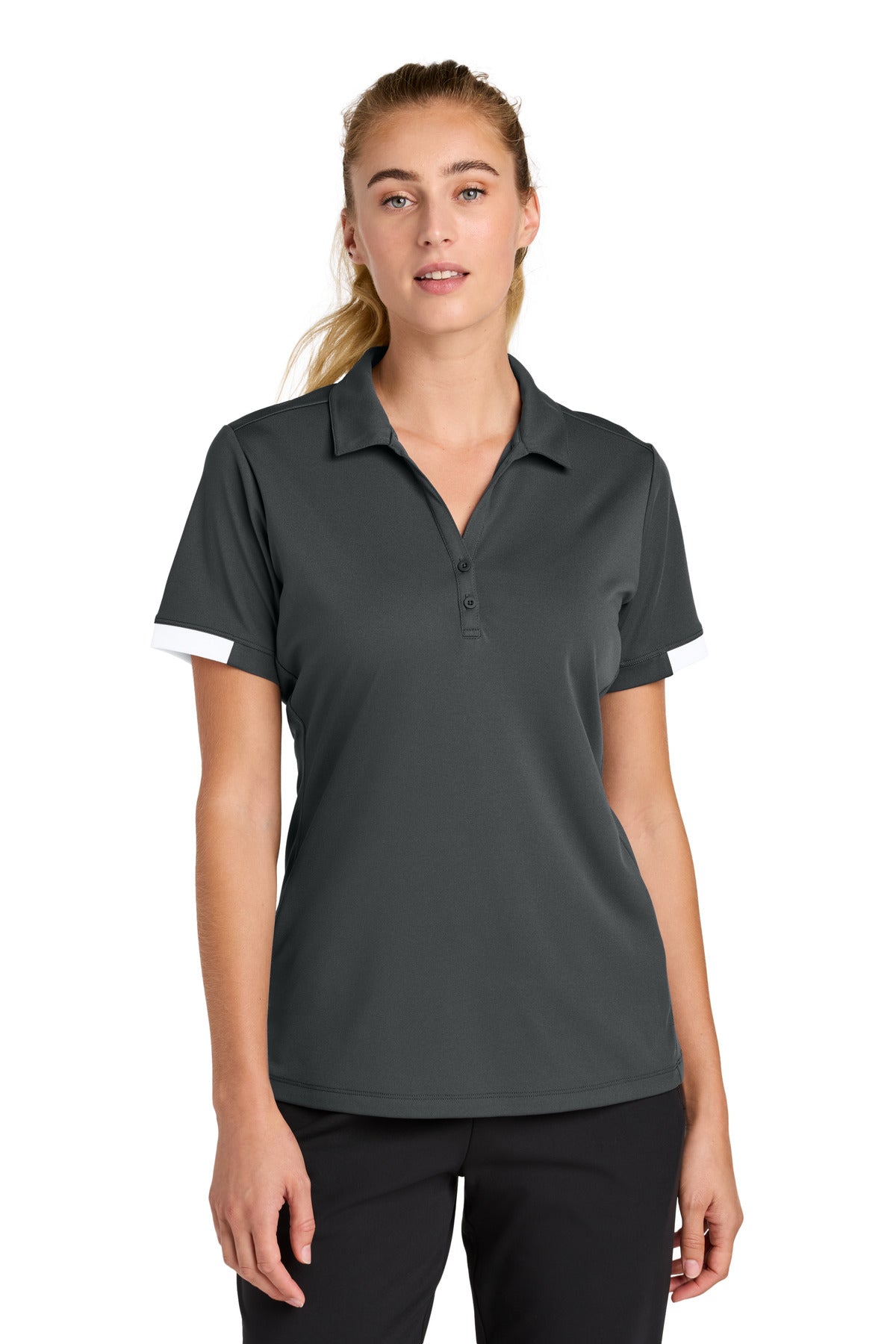 Sport-Tek Women's Club Colorblock Polo LST444 - Iron Grey/ White