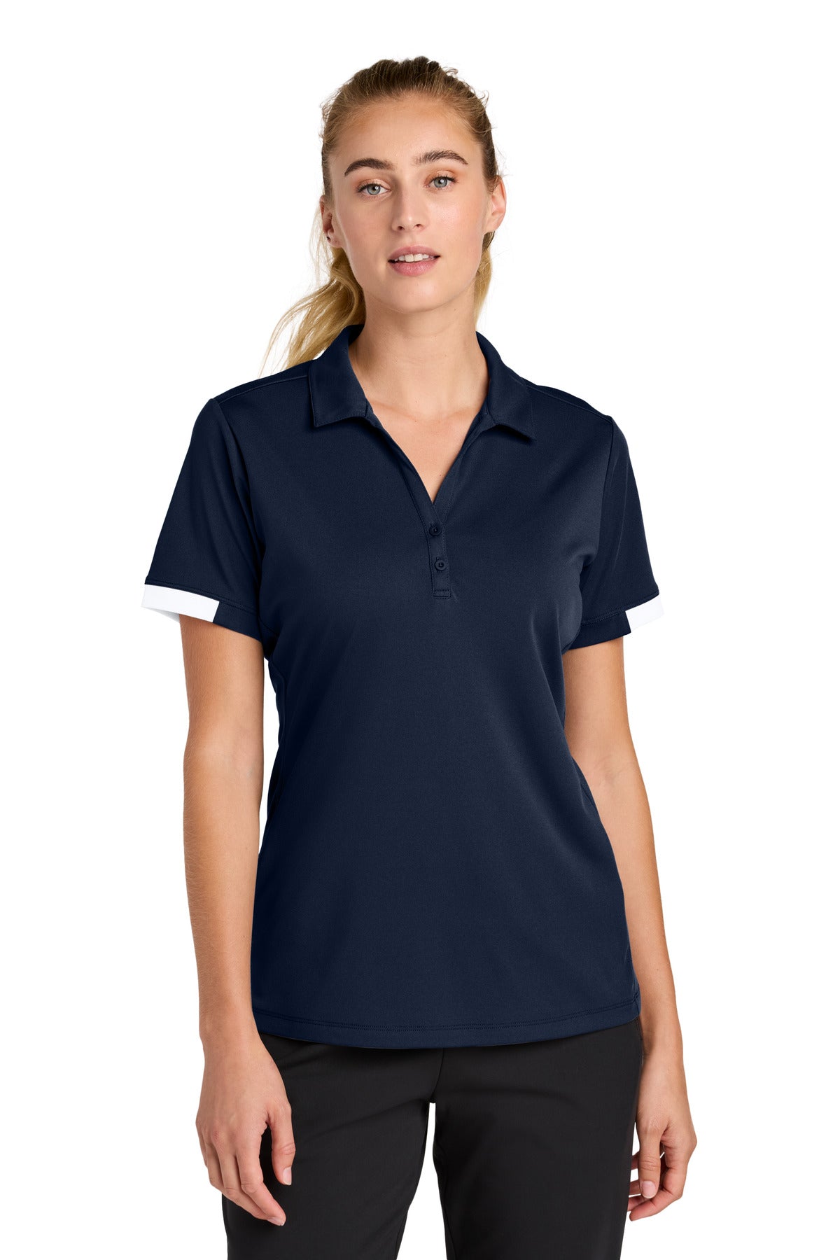 Sport-Tek Women's Club Colorblock Polo LST444 - True Navy/ White