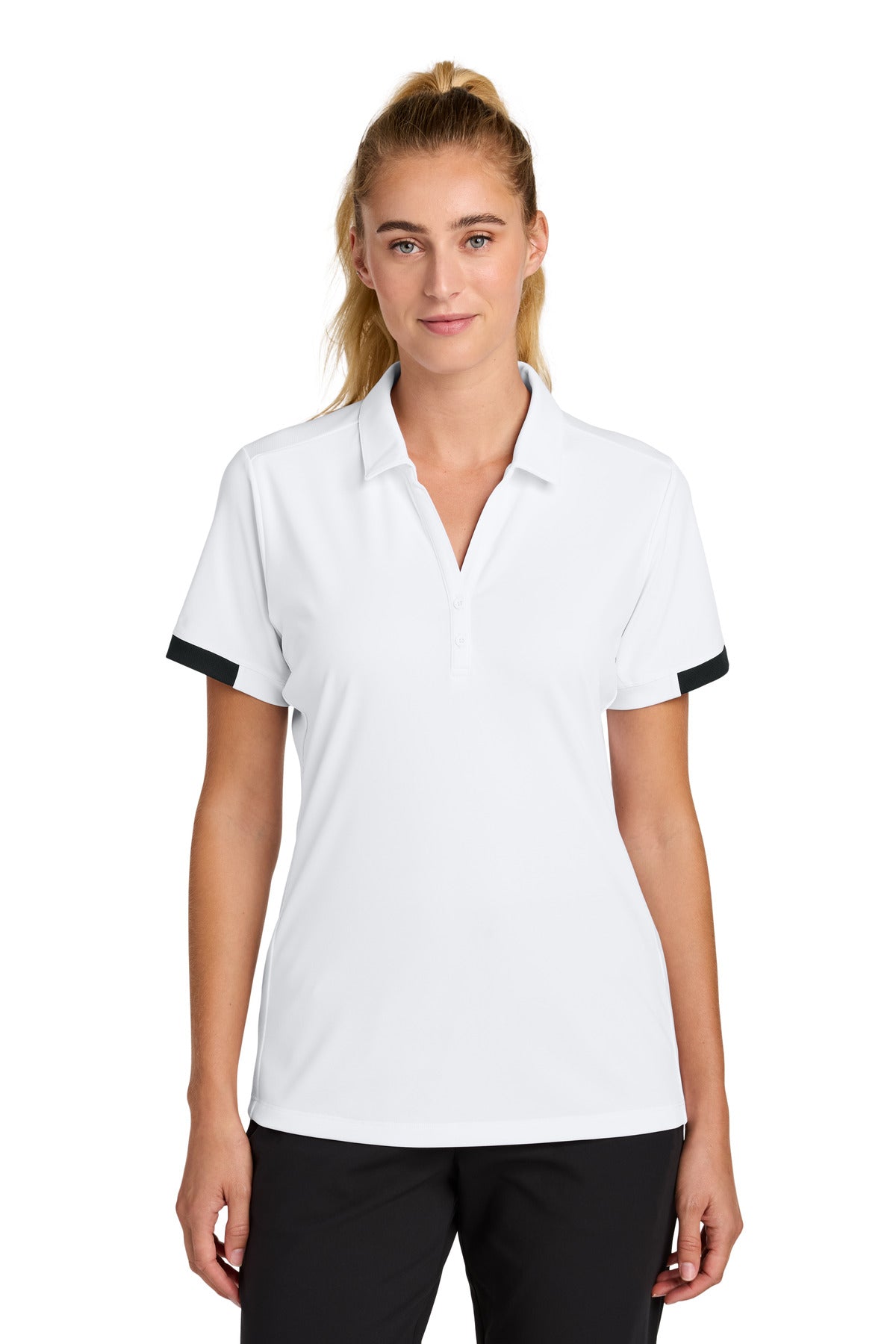 Sport-Tek Women's Club Colorblock Polo LST444 - White/ Black
