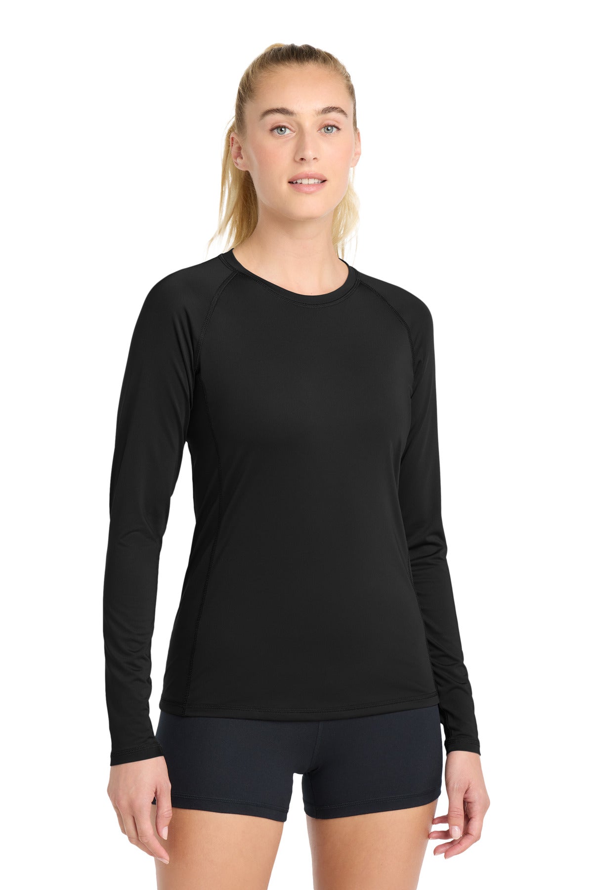Sport-Tek  Women's Long Sleeve Rashguard Tee. LST470LS - Black