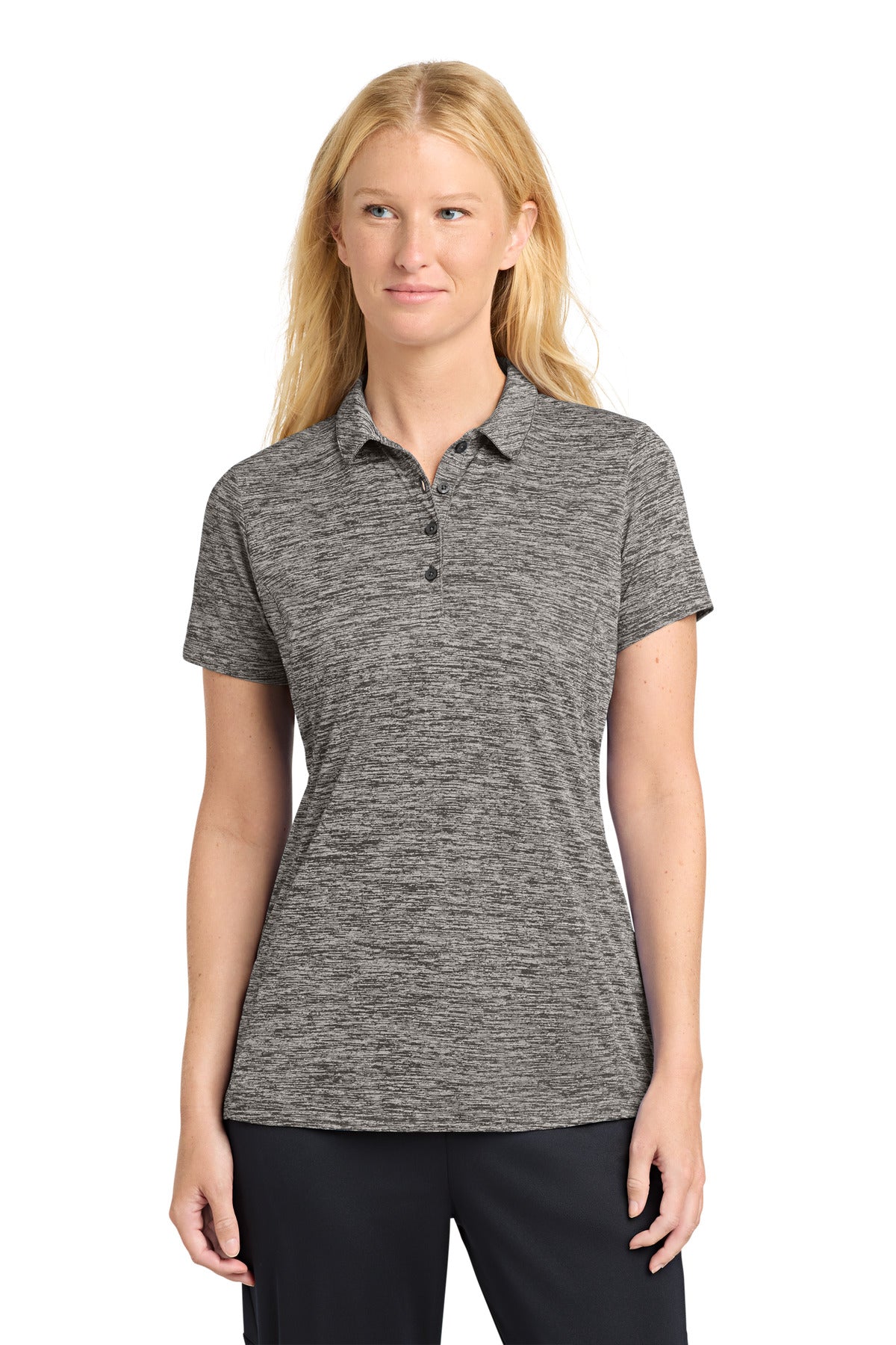 Sport-Tek  Women's PosiCharge  Electric Heather Polo. LST590 - Black Electric