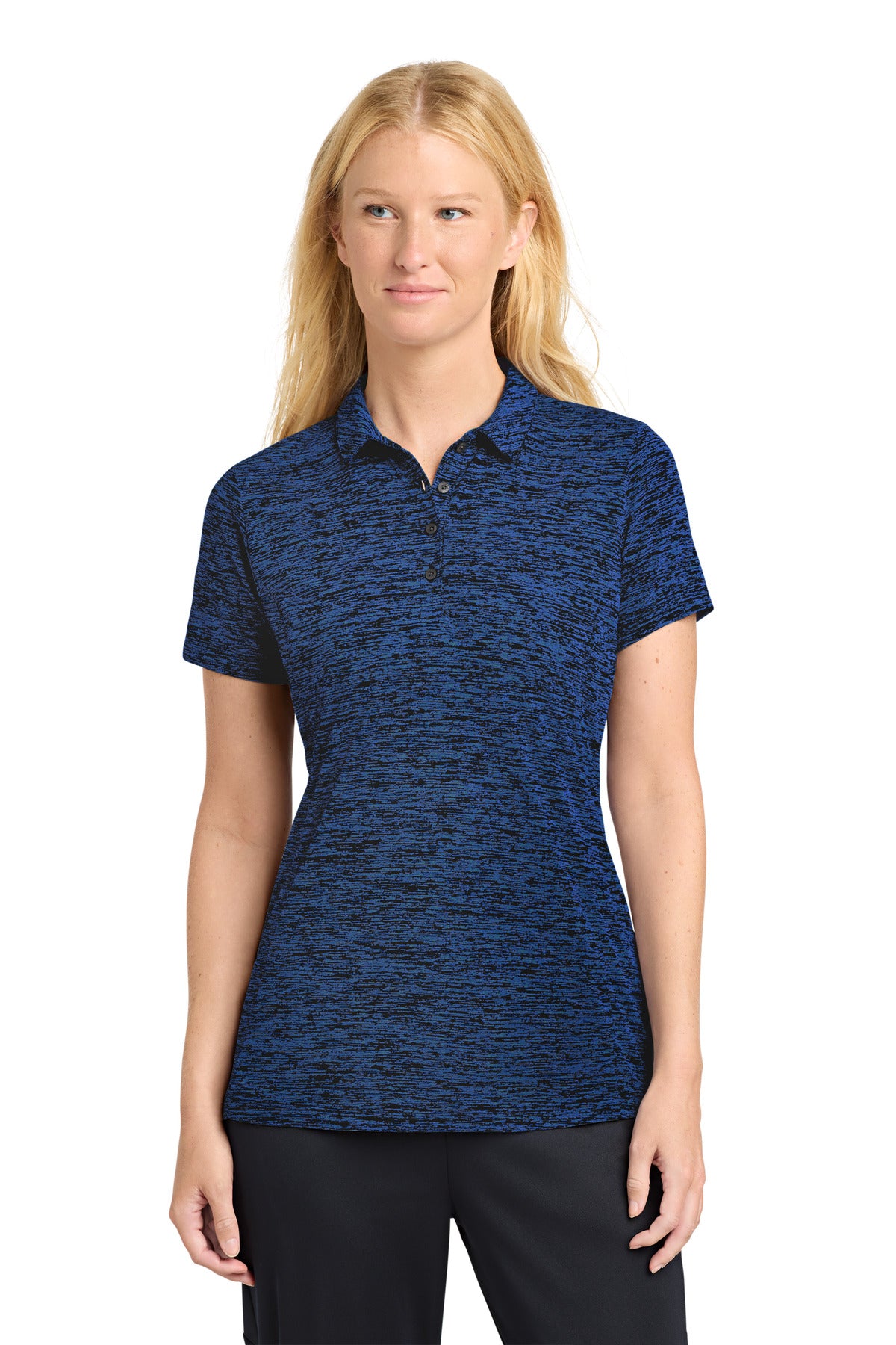 Sport-Tek  Women's PosiCharge  Electric Heather Polo. LST590 - Dark Royal-Black Electric