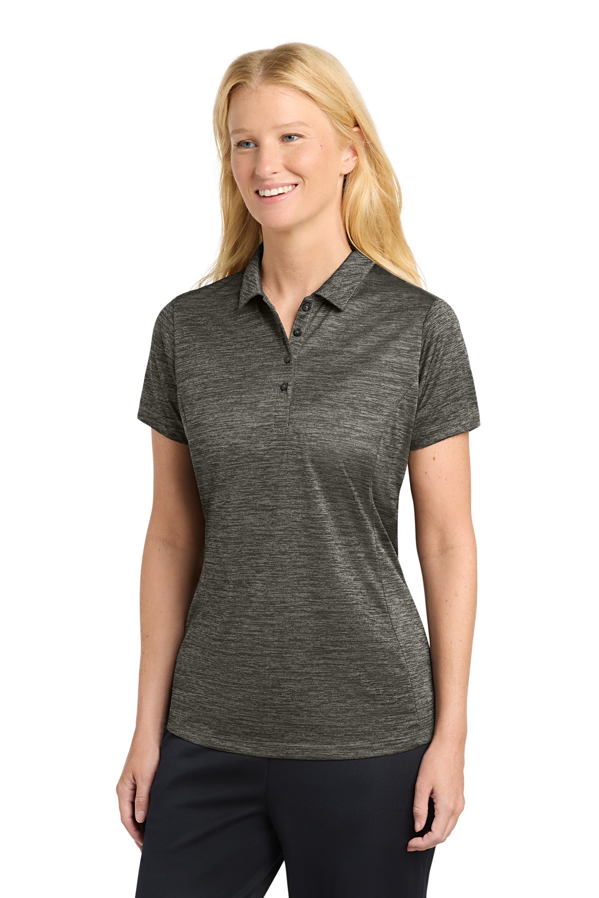 Sport-Tek  Women's PosiCharge  Electric Heather Polo. LST590 - Grey-Black Electric