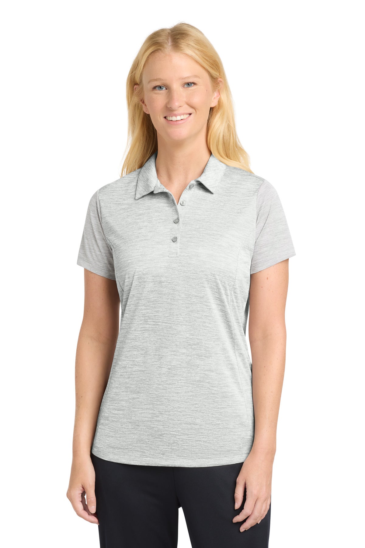 Sport-Tek  Women's PosiCharge  Electric Heather Polo. LST590 - Silver Electric