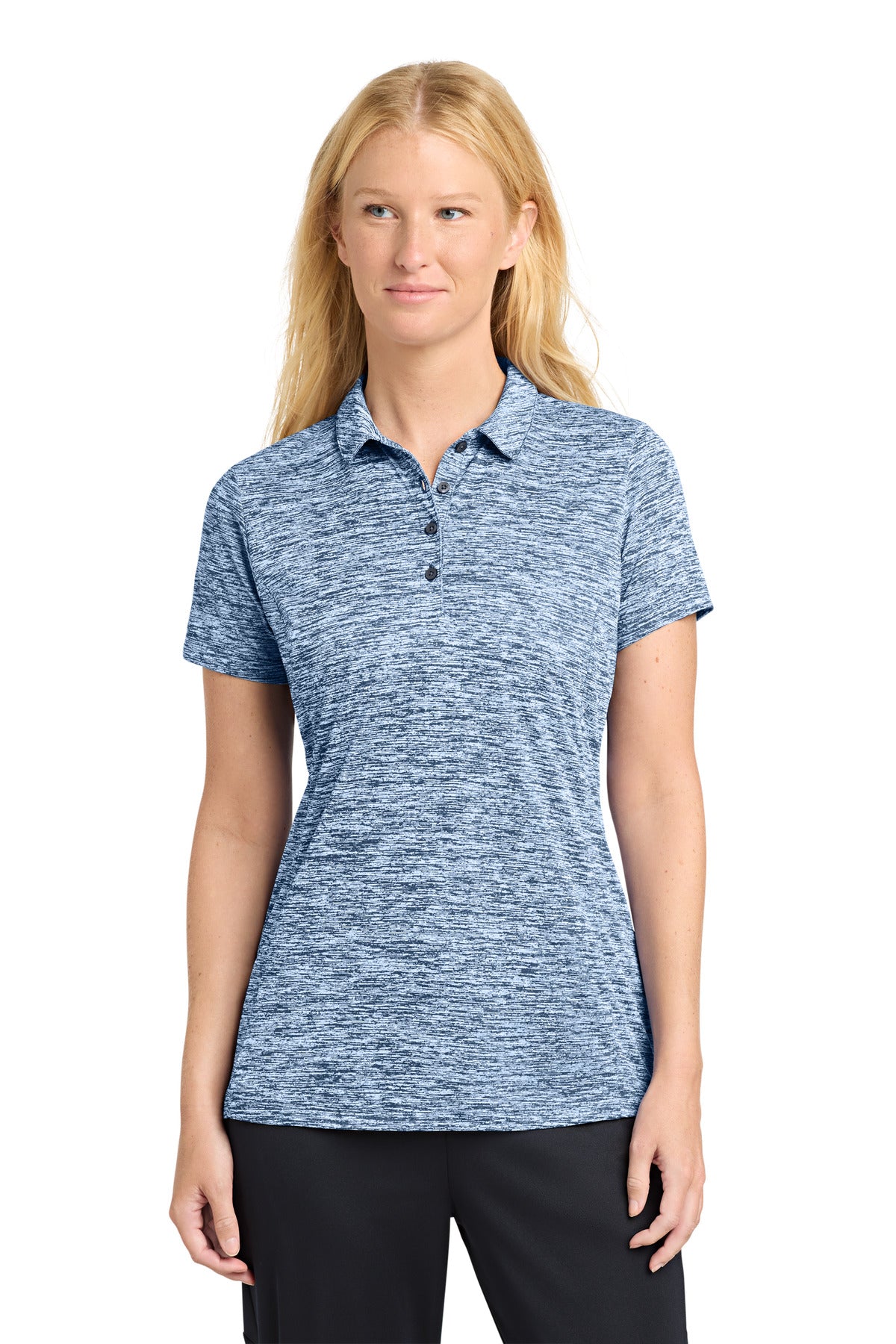 Sport-Tek  Women's PosiCharge  Electric Heather Polo. LST590 - True Navy Electric