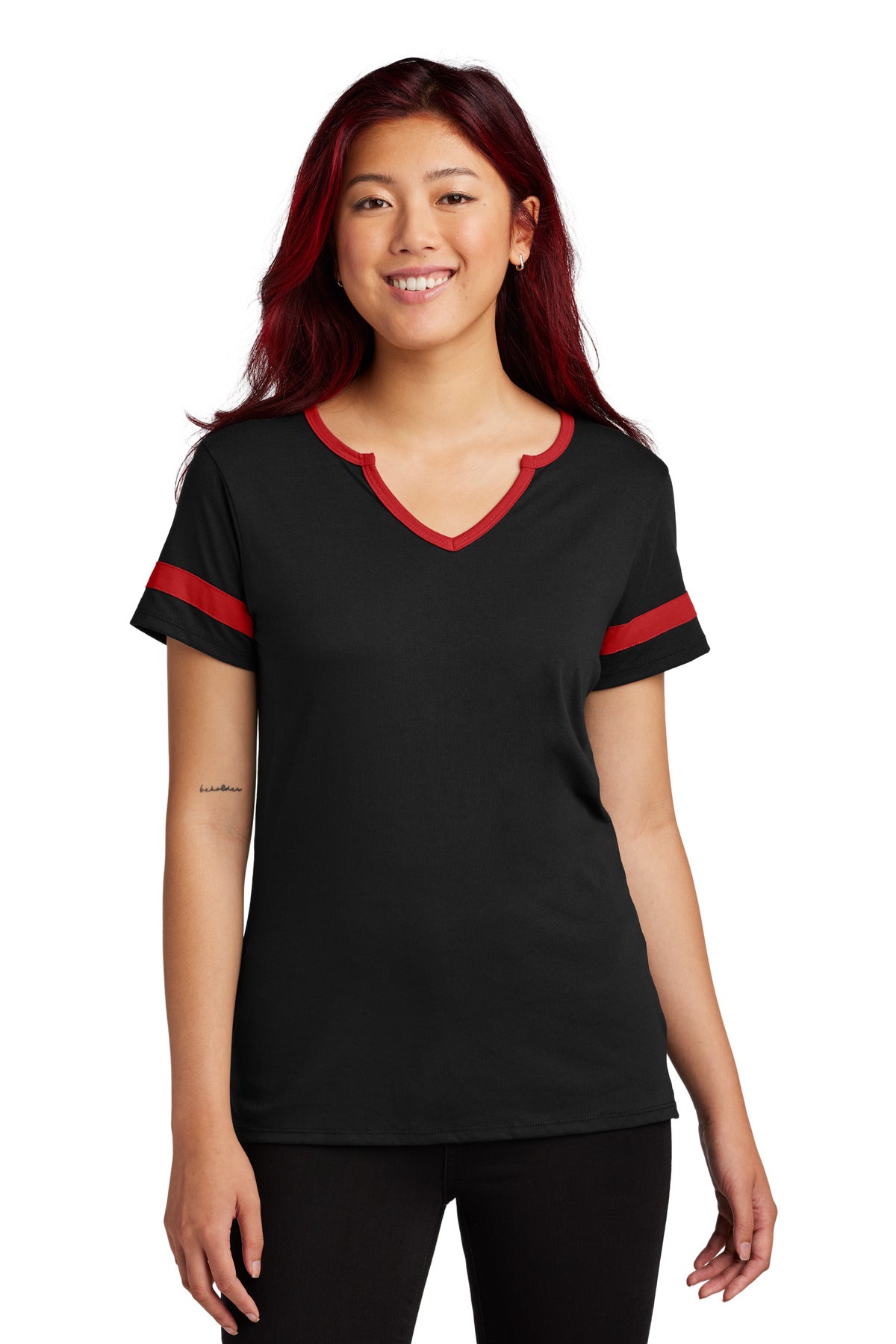 Sport-Tek Women's Halftime Notch Neck Tee LST6041 - Black/ Deep Red