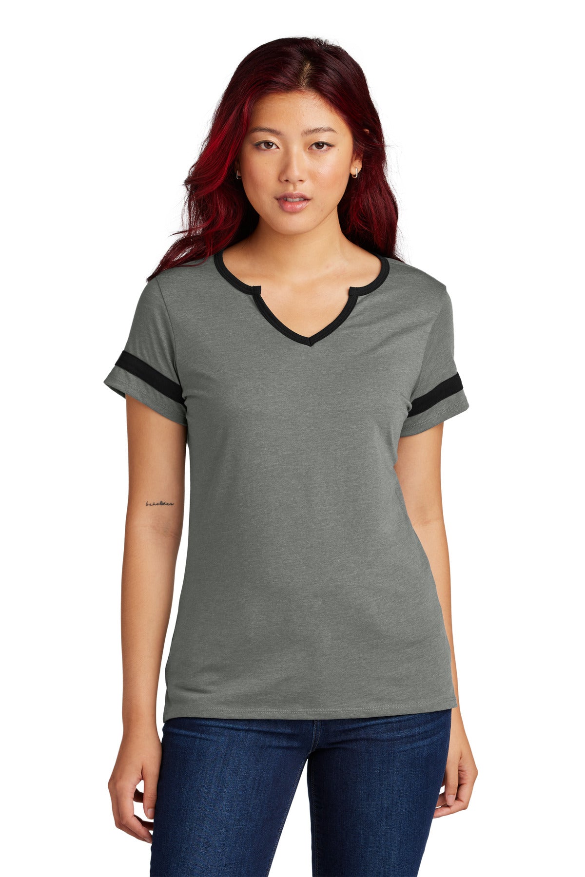 Sport-Tek Women's Halftime Notch Neck Tee LST6041 - Vintage Heather/ Black