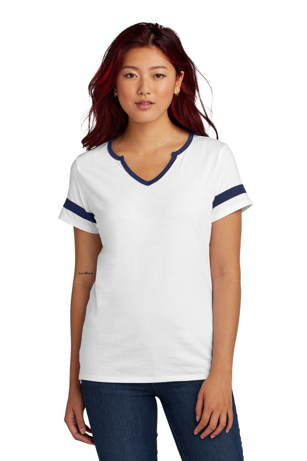 Sport-Tek Women's Halftime Notch Neck Tee LST6041 - White/ True Navy