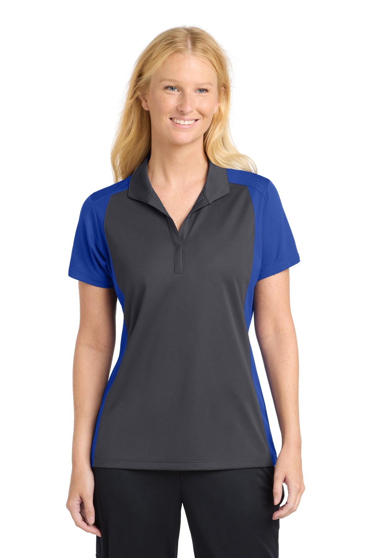 Sport-Tek Women's Colorblock Micropique Sport-Wick Polo. LST652 - Iron Grey/ True Royal