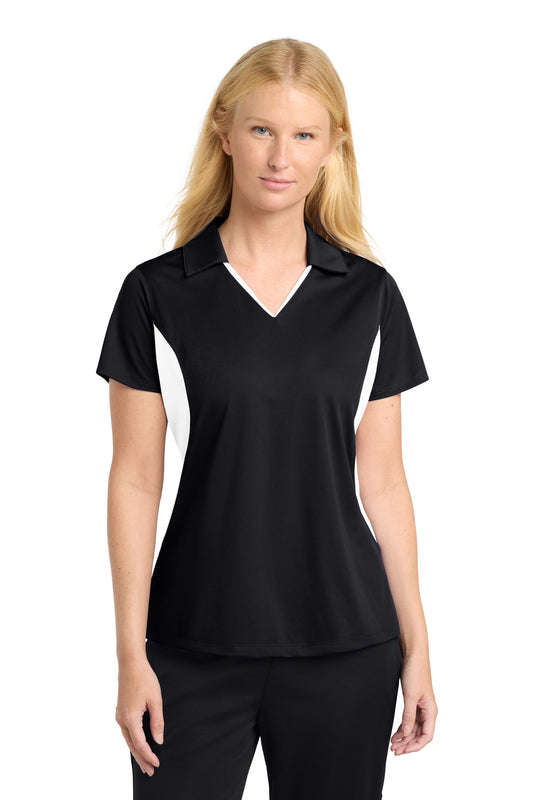Sport-Tek Women's Side Blocked Micropique Sport-Wick Polo. LST655 - Black/ White
