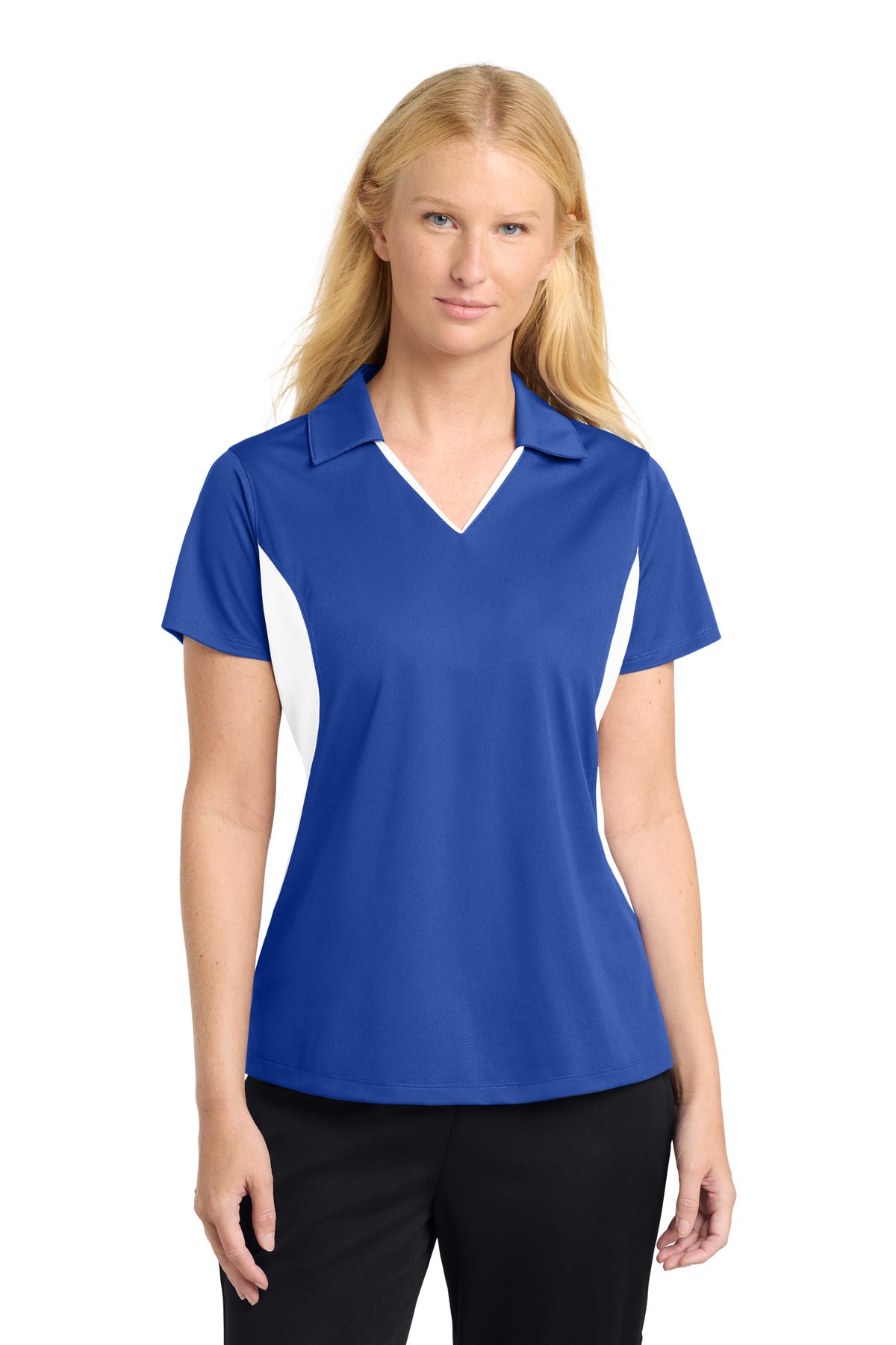 Sport-Tek Women's Side Blocked Micropique Sport-Wick Polo. LST655 - True Royal/ White