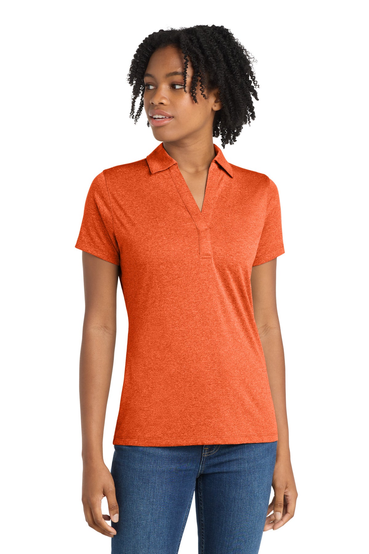 Sport-Tek Women's Heather Contender Polo. LST660 - Deep Orange Heather