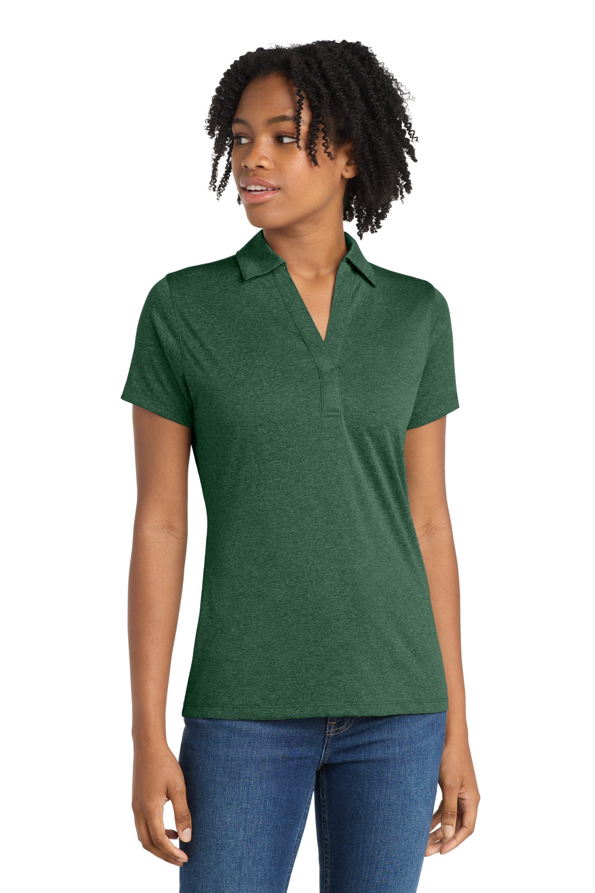 Sport-Tek Women's Heather Contender Polo. LST660 - Forest Green Heather