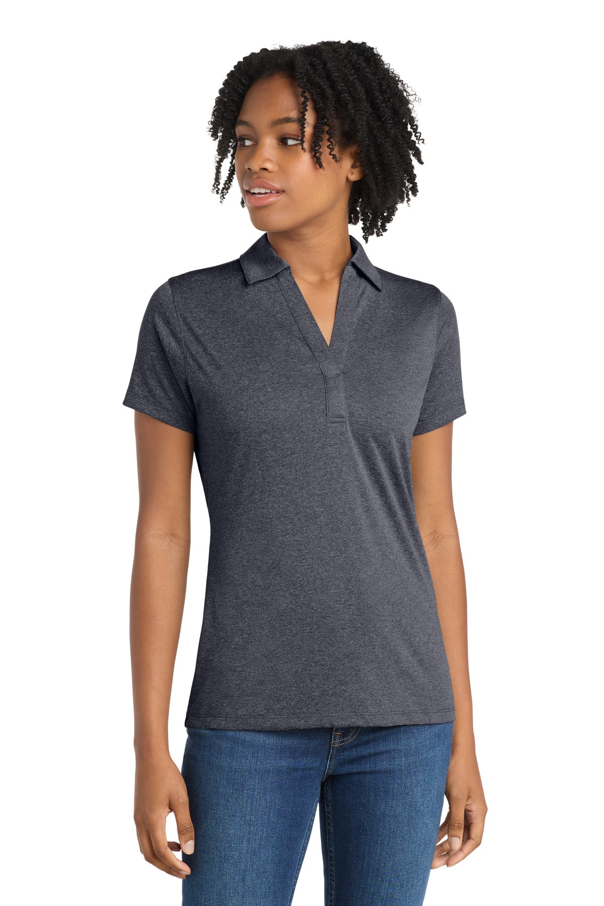 Sport-Tek Women's Heather Contender Polo. LST660 - Graphite Heather