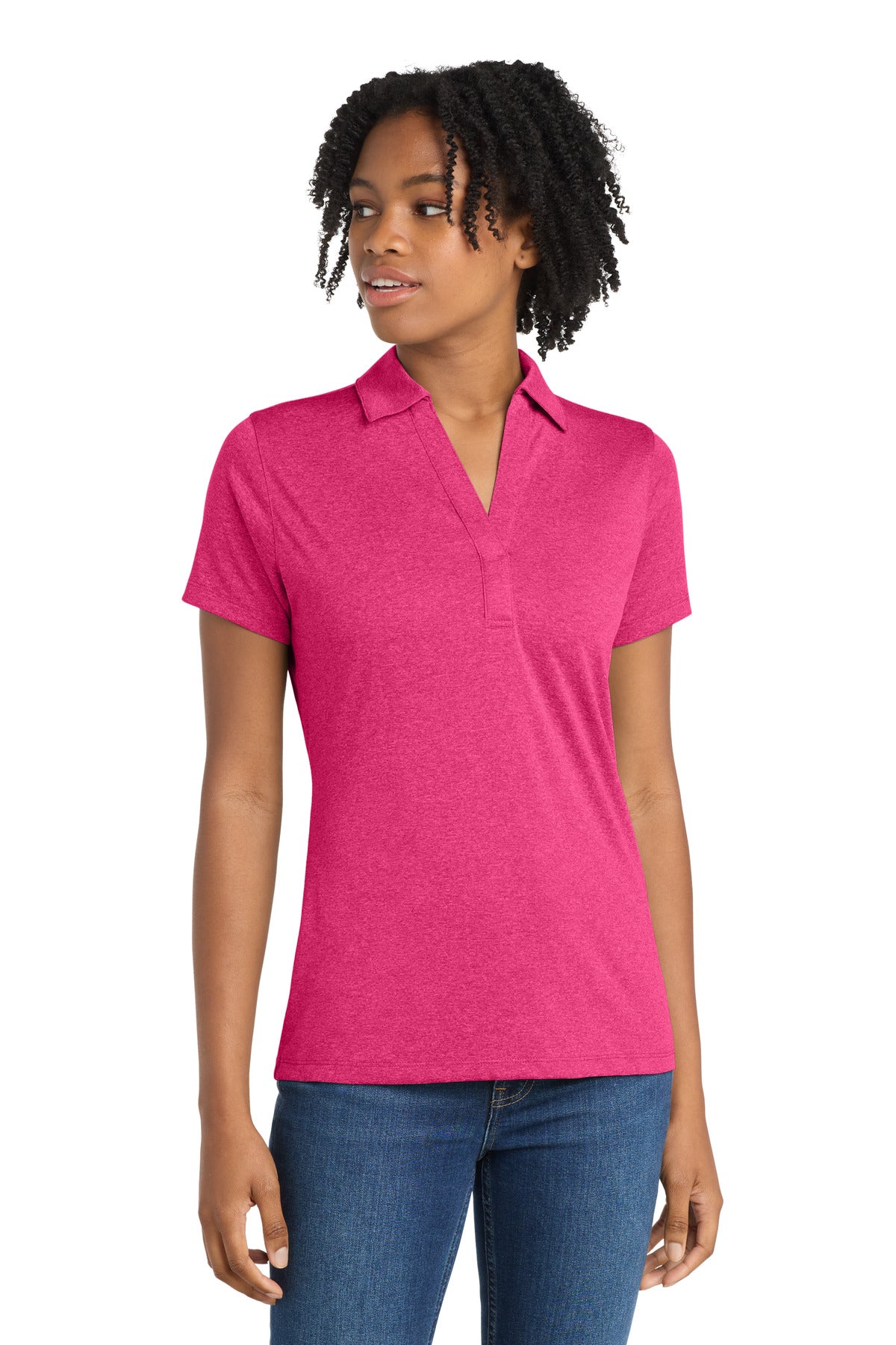 Sport-Tek Women's Heather Contender Polo. LST660 - Pink Raspberry Heather