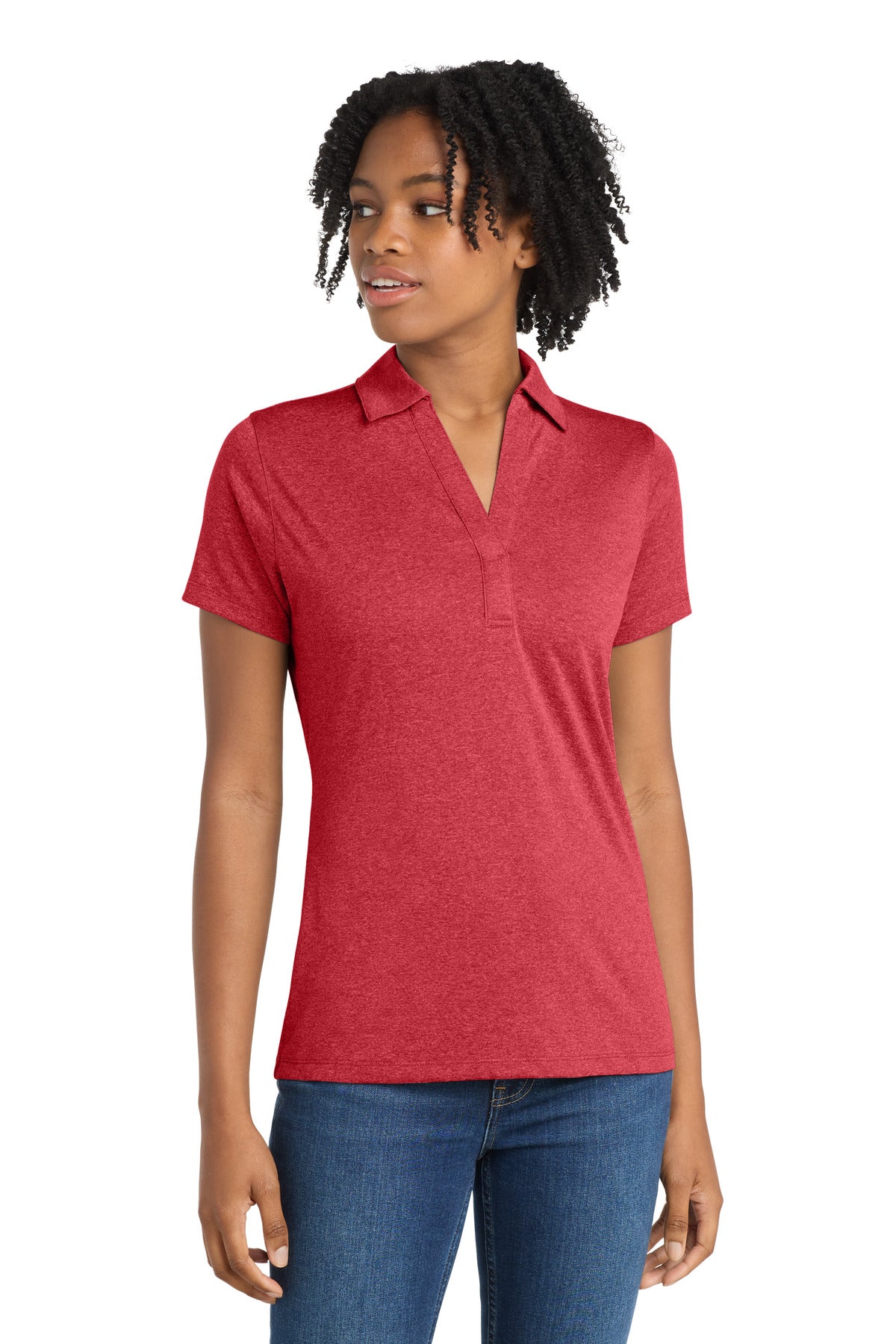Sport-Tek Women's Heather Contender Polo. LST660 - Scarlet Heather