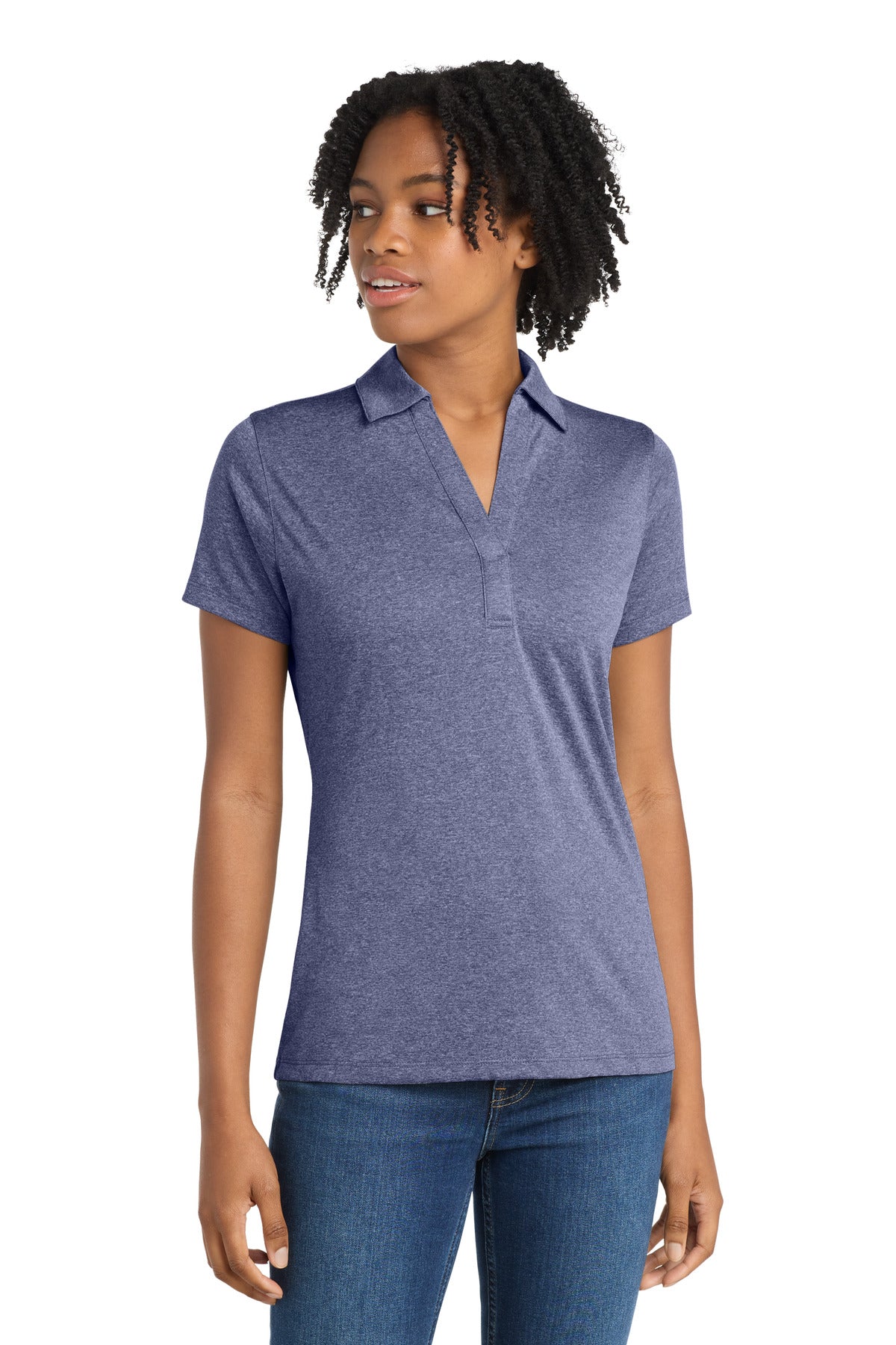 Sport-Tek Women's Heather Contender Polo. LST660 - True Navy Heather