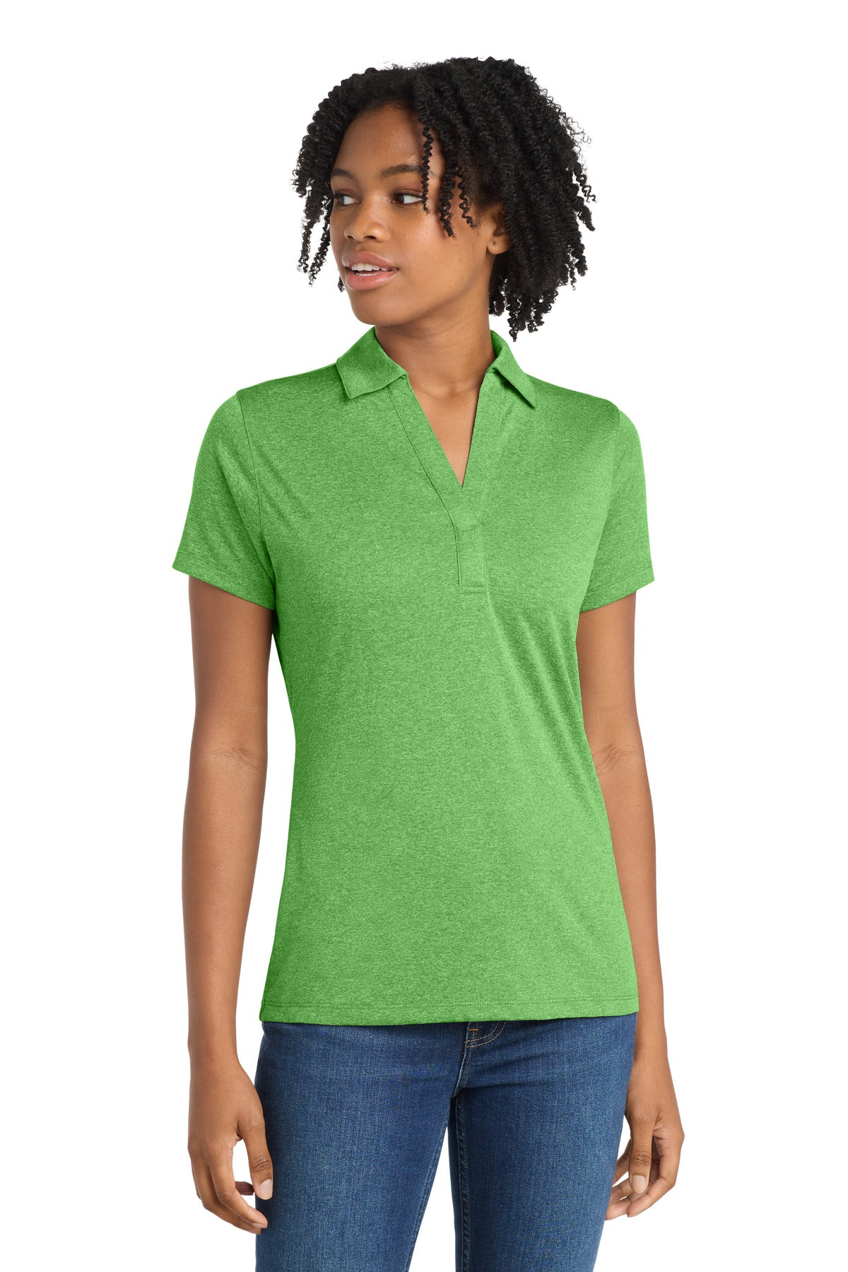 Sport-Tek Women's Heather Contender Polo. LST660 - Turf Green Heather